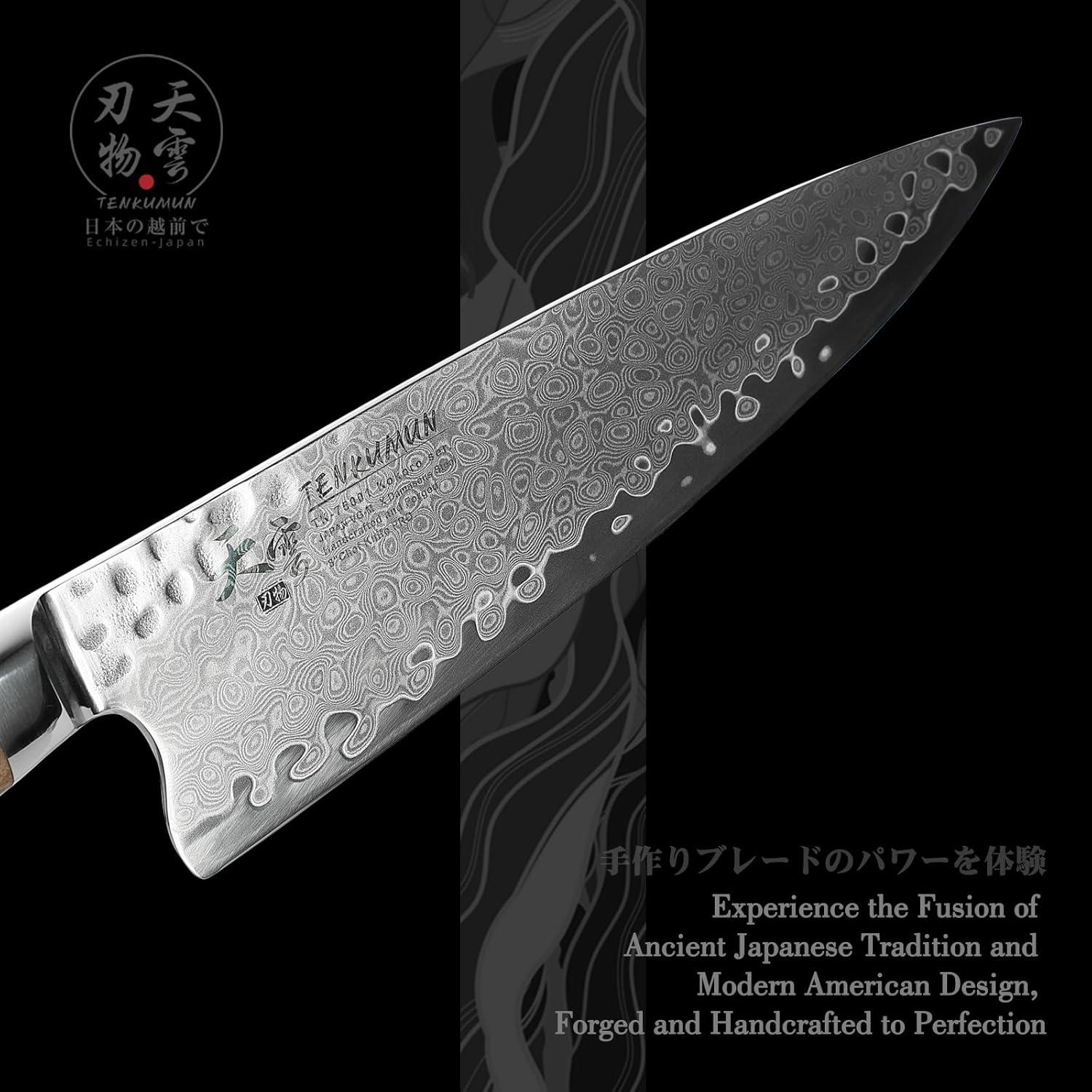 Cuchillo Gyutou Tenkumun 20.32 cm Acero Damasco VG-10 Hecho a Mano