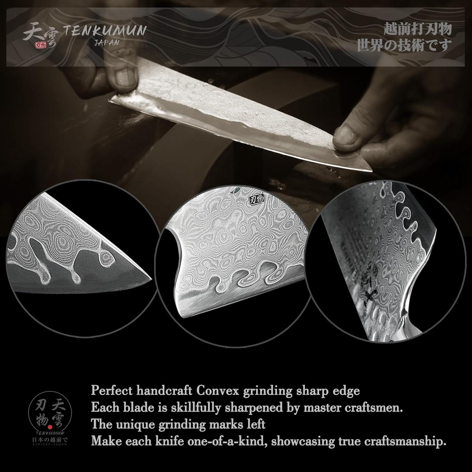 Cuchillo Gyutou Tenkumun 20.32 cm Acero Damasco VG-10 Hecho a Mano