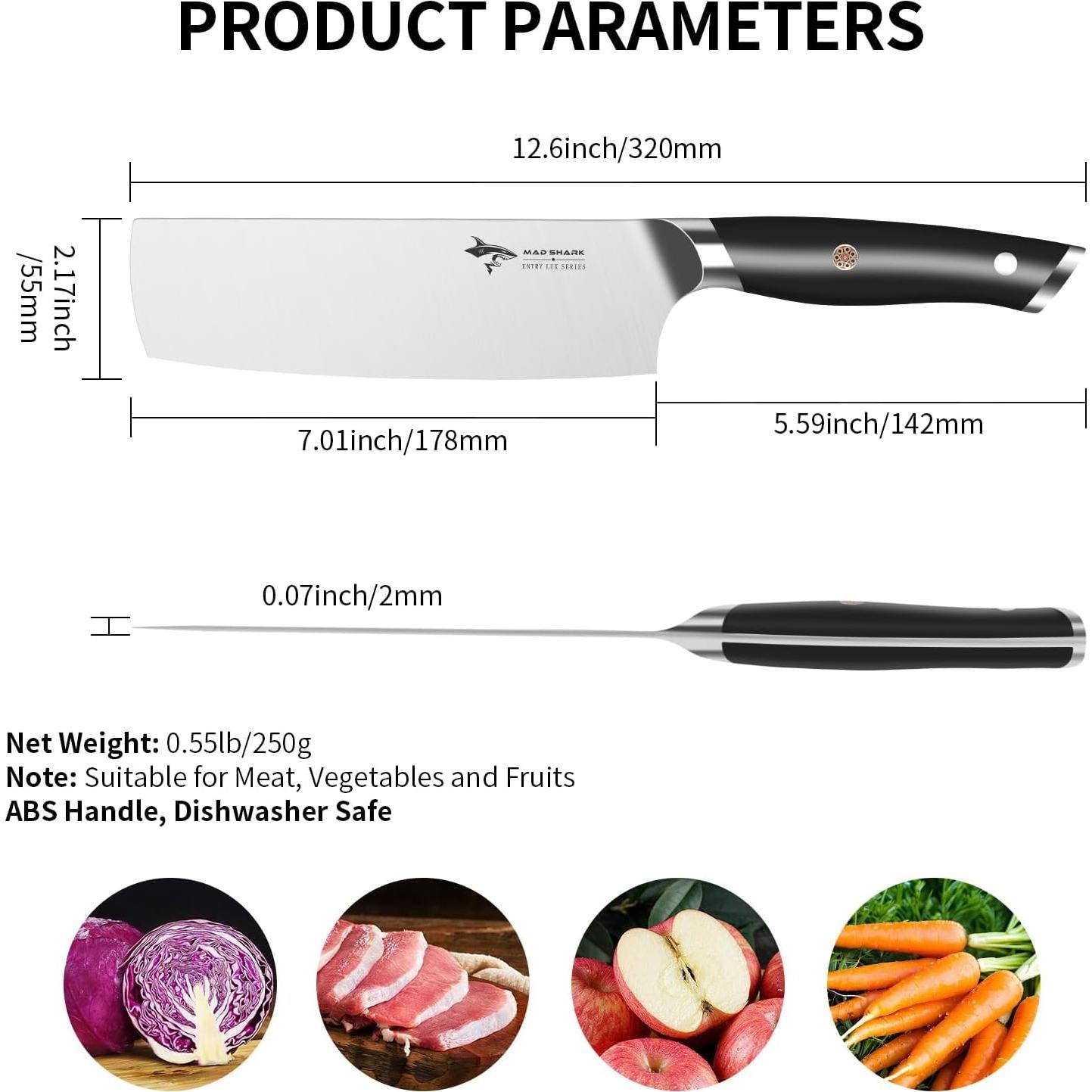 Cuchillo Nakiri MAD SHARK 17.78 cm Acero Inoxidable Ergonómico