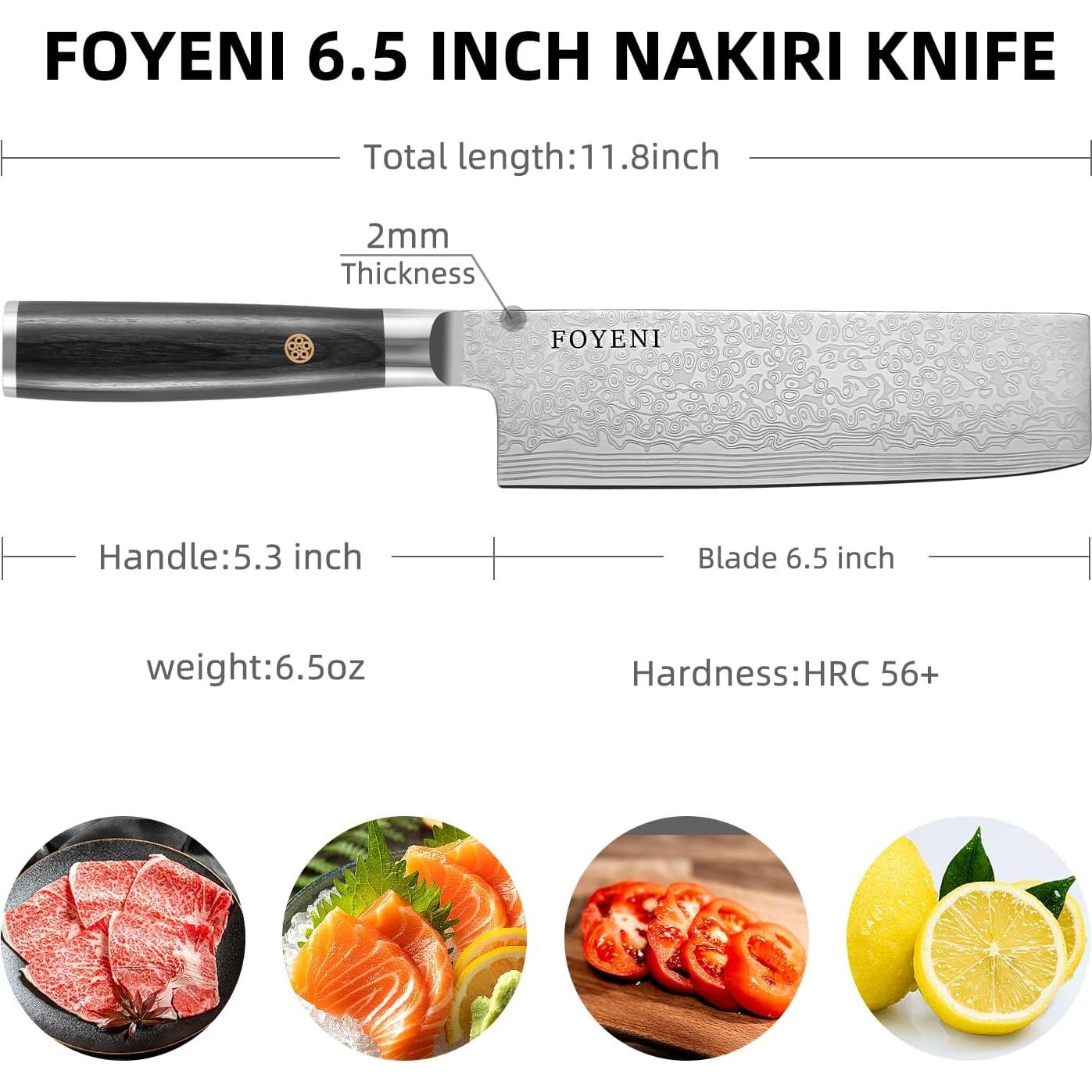 Cuchillo Nakiri Foyeni 16.5 cm Acero Inoxidable Mango Ergonómico