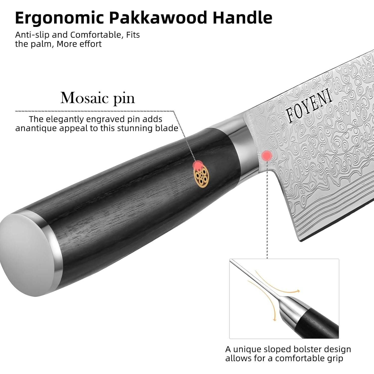 Cuchillo Nakiri Foyeni 16.5 cm Acero Inoxidable Mango Ergonómico