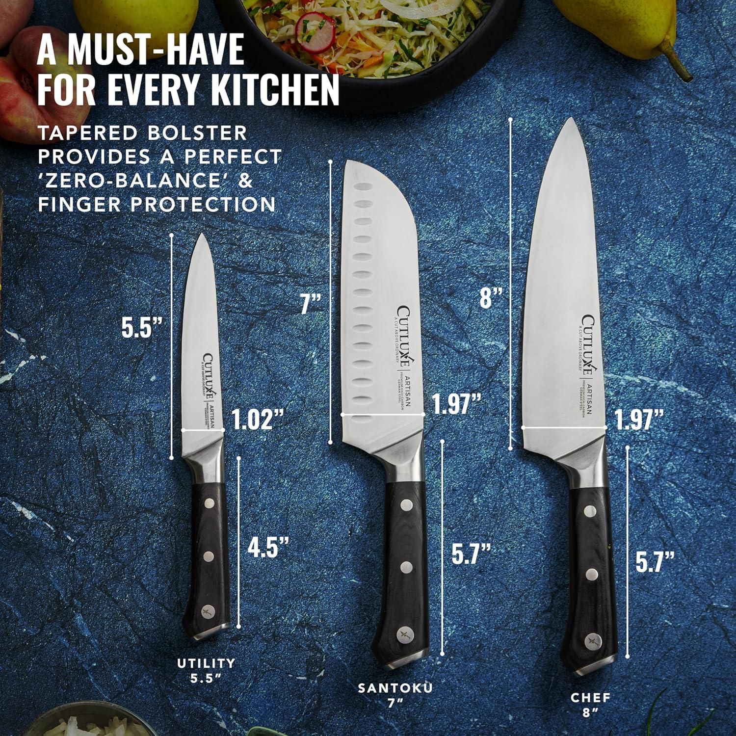 Juego de cuchillos Cutluxe Chef 3 PCS Acero Alemán 20.32 cm