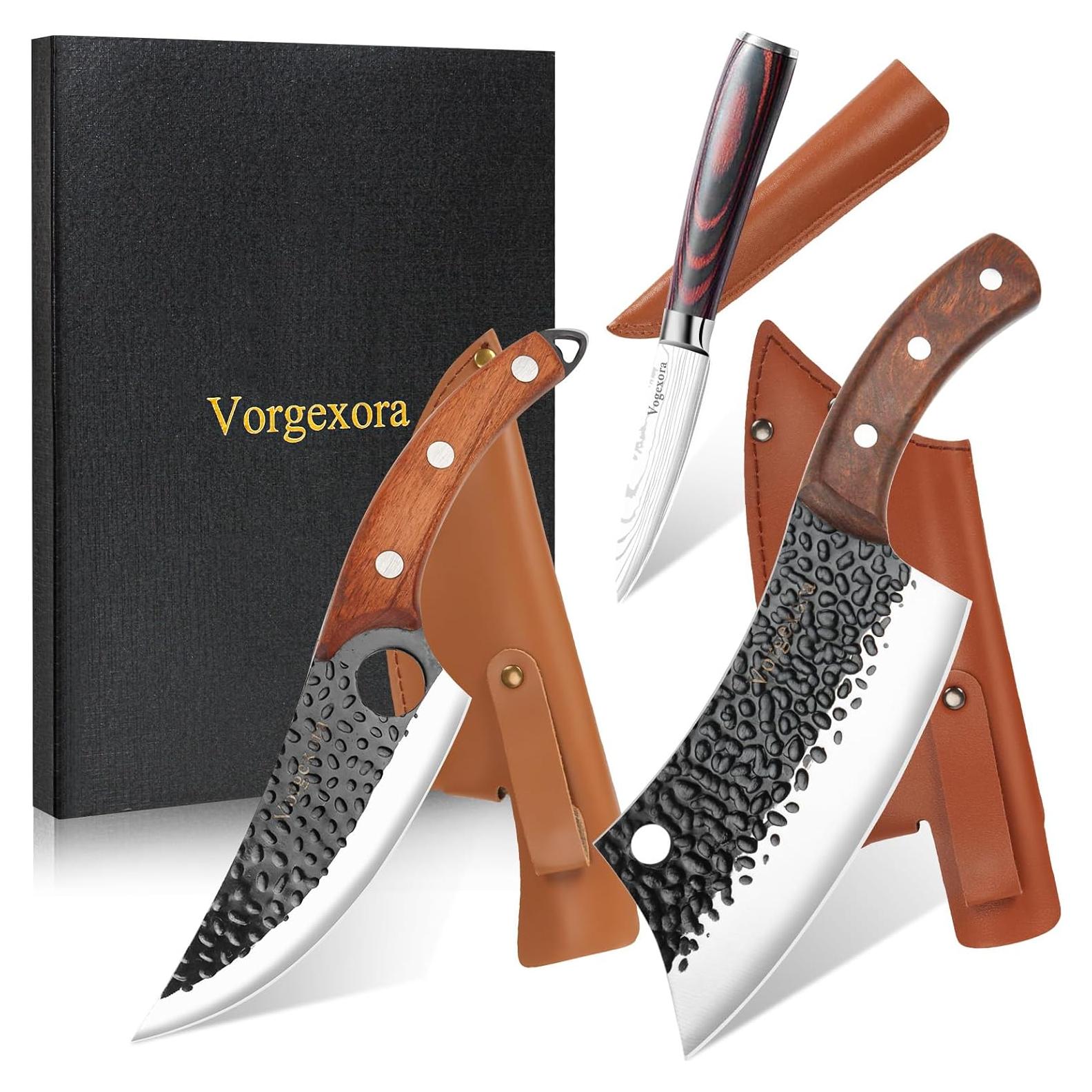 Juego de cuchillos de chef Vorgexora 3 piezas + hacha de carne