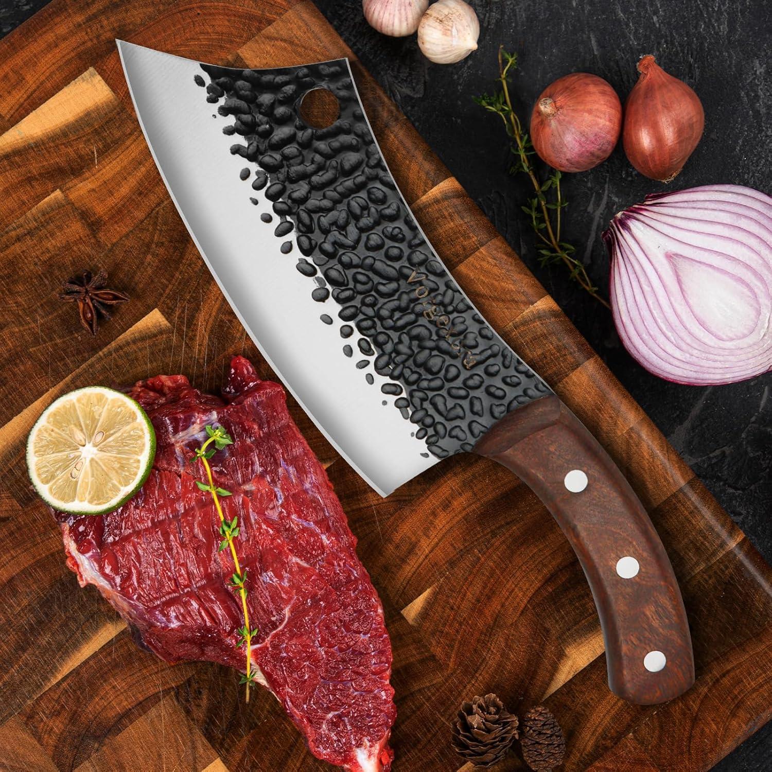 Juego de cuchillos de chef Vorgexora 3 piezas + hacha de carne