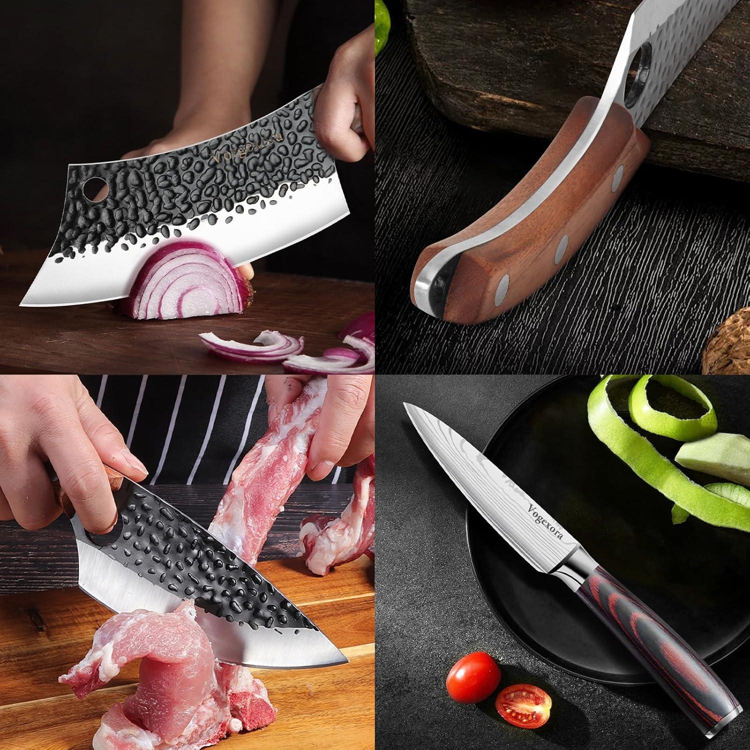 Juego de cuchillos de chef Vorgexora 3 piezas + hacha de carne