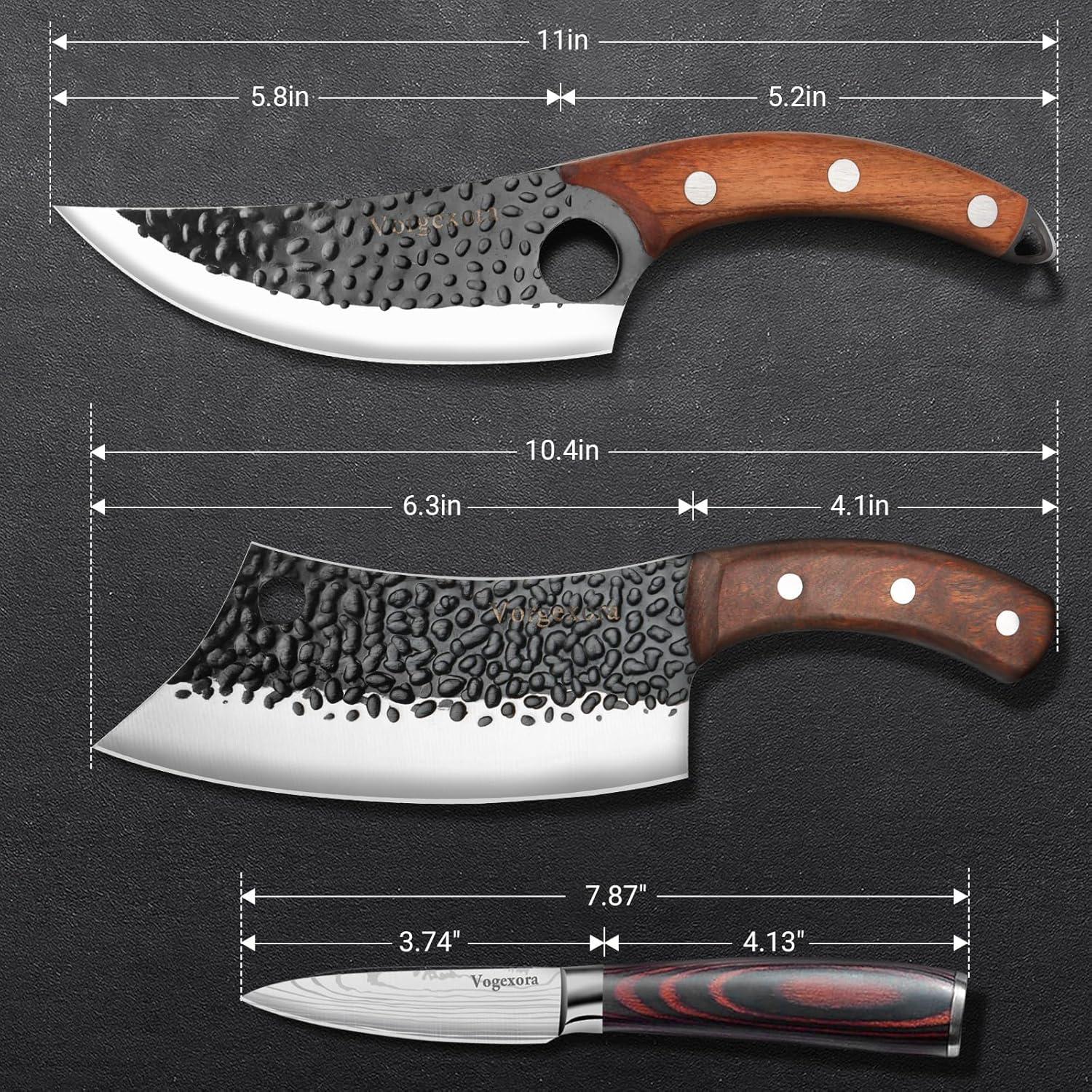 Juego de cuchillos de chef Vorgexora 3 piezas + hacha de carne