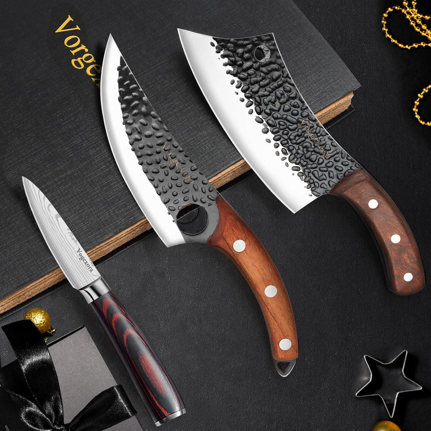 Juego de cuchillos de chef Vorgexora 3 piezas + hacha de carne