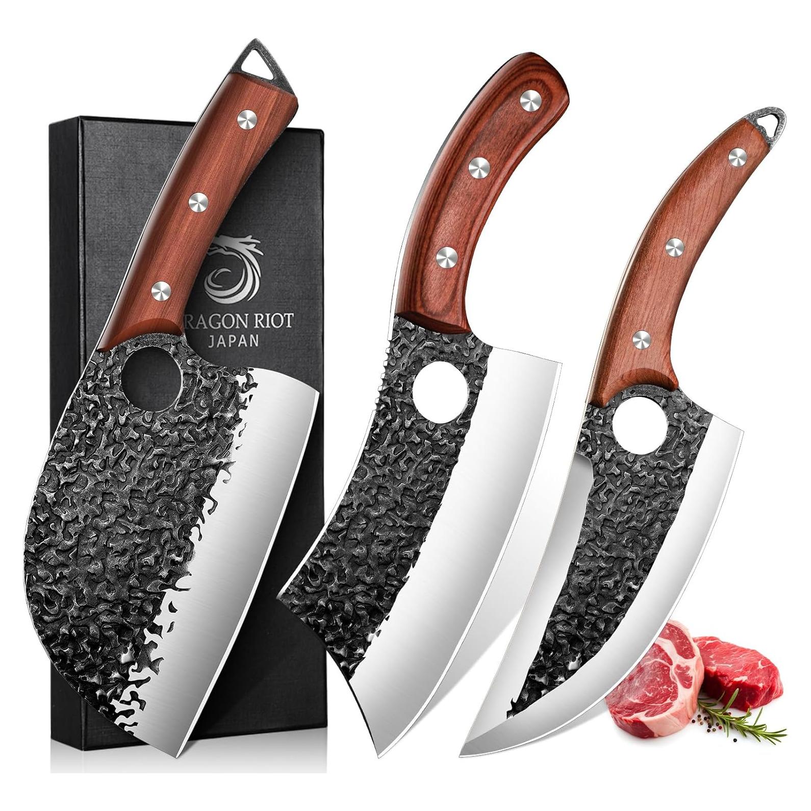 Conjunto de Cuchillos de Carnicero DRAGON RIOT 3Pcs Acero Carbono