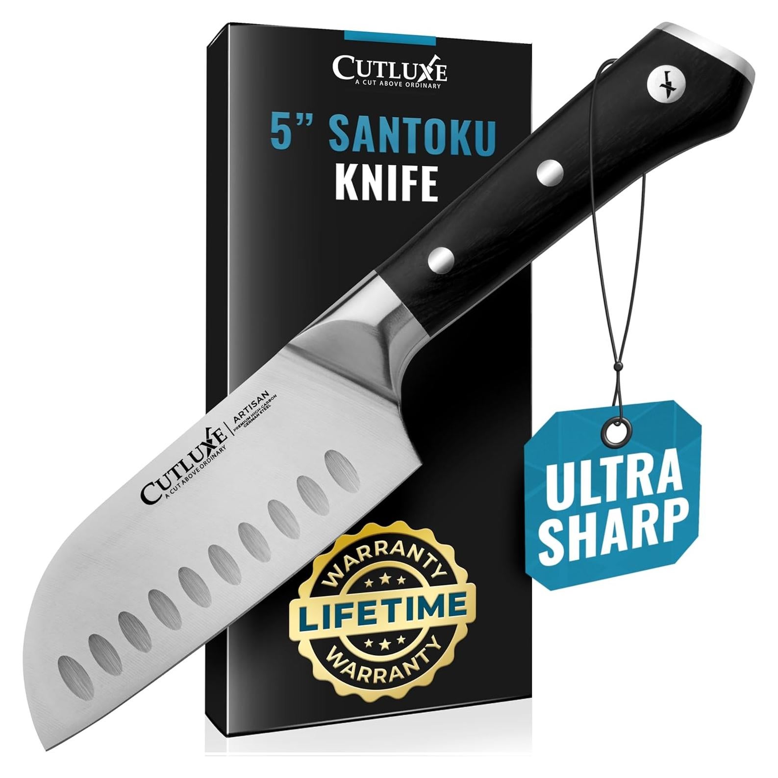 Cuchillo Santoku Cutluxe 12.7 cm Acero Alemán Forjado Mango Pakkawood
