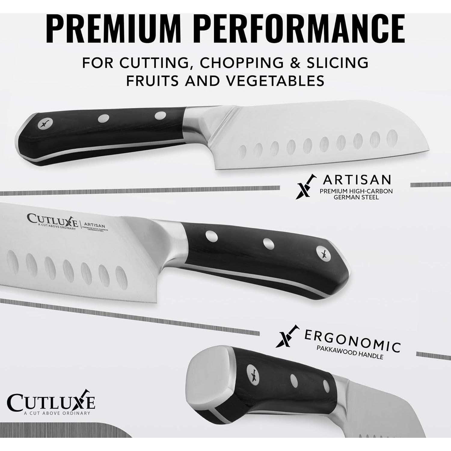 Cuchillo Santoku Cutluxe 12.7 cm Acero Alemán Forjado Mango Pakkawood