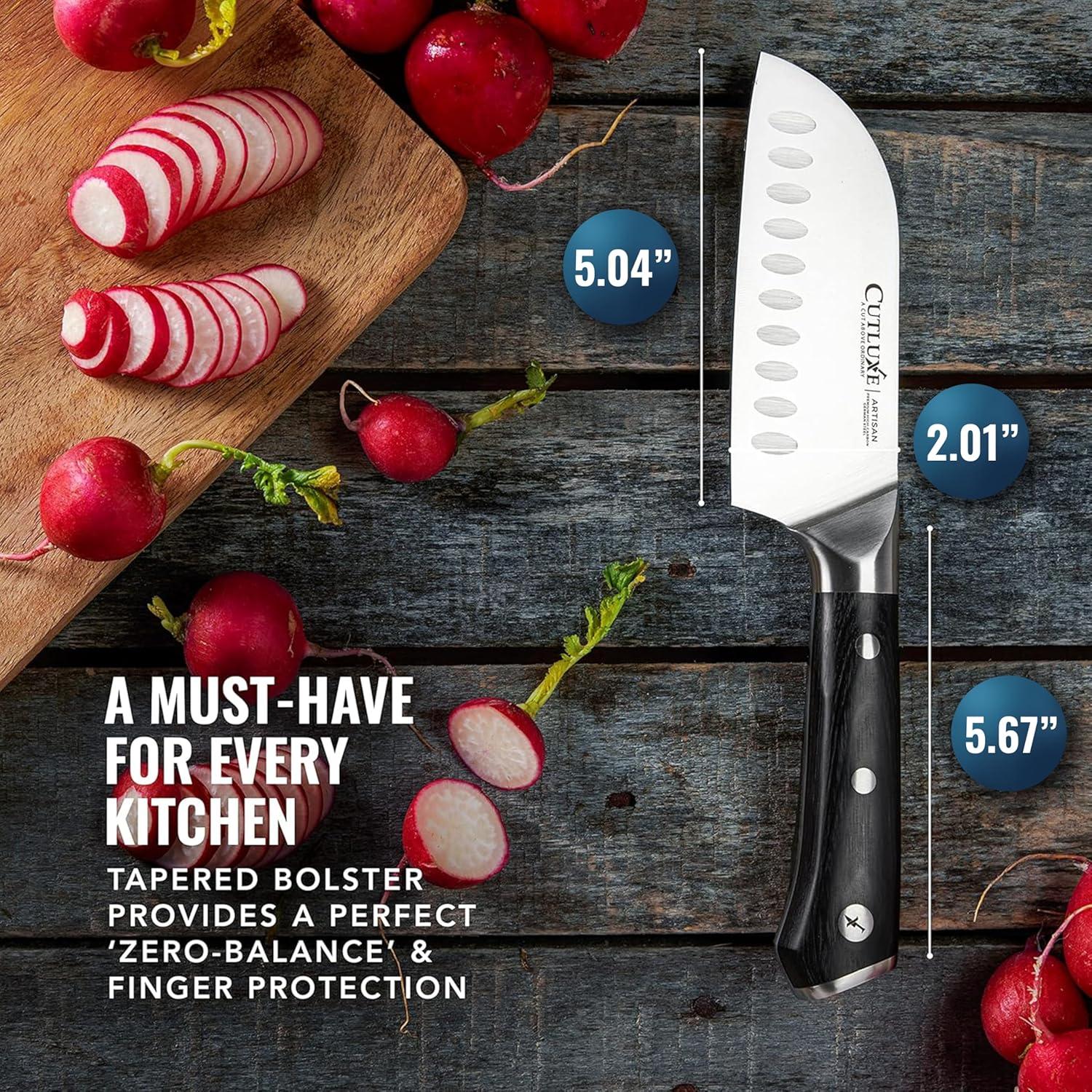 Cuchillo Santoku Cutluxe 12.7 cm Acero Alemán Forjado Mango Pakkawood