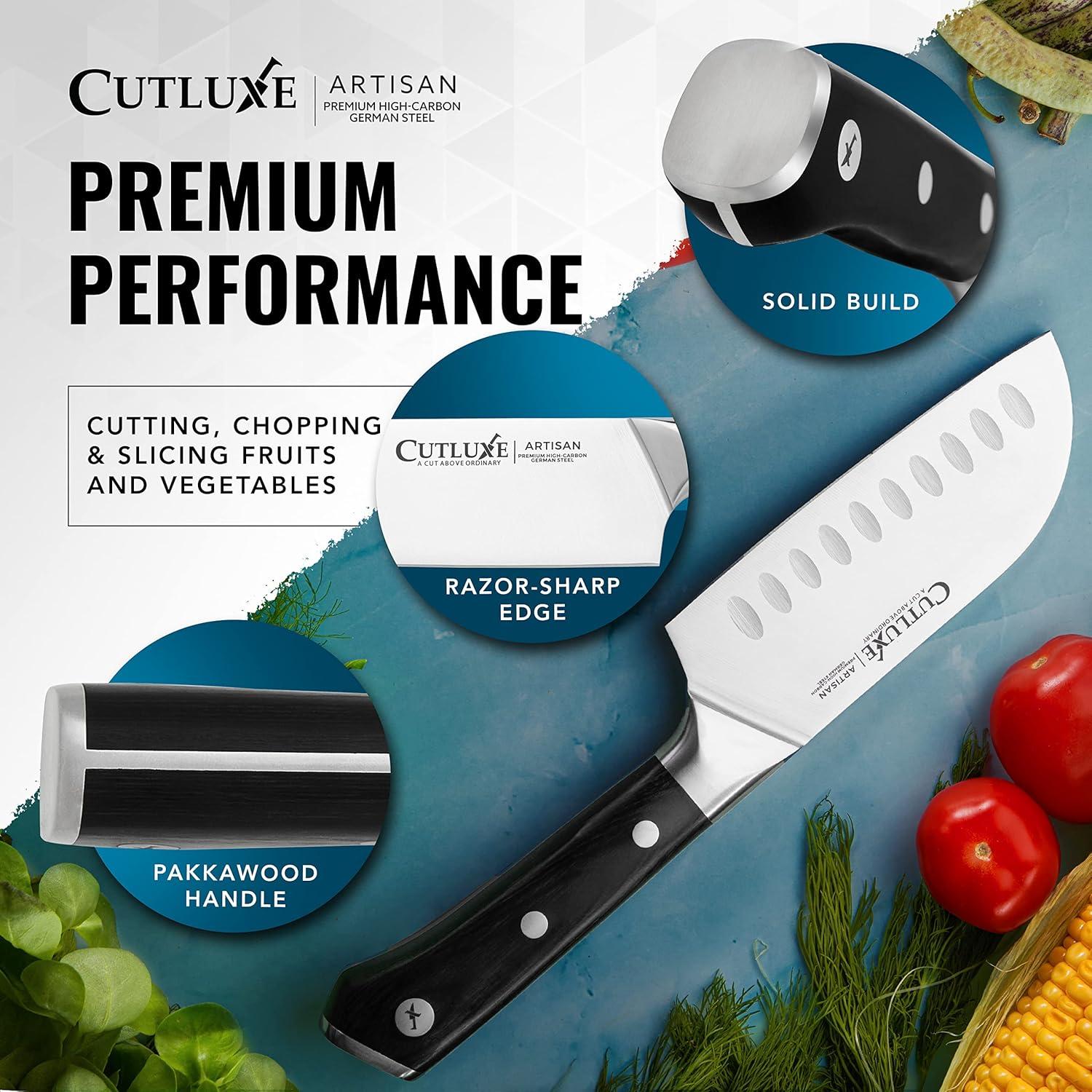 Cuchillo Santoku Cutluxe 12.7 cm Acero Alemán Forjado Mango Pakkawood