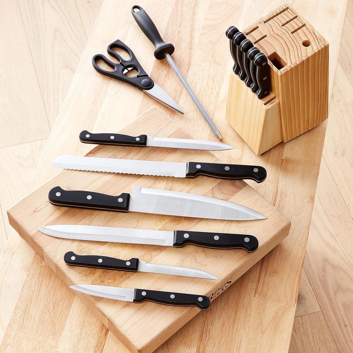 Juego de Cuchillos de Cocina 14 Piezas Amazon Basics Acero Inoxidable