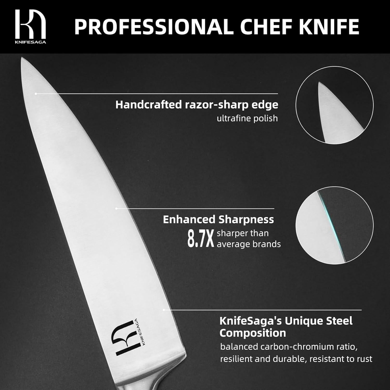 Cuchillo de Chef KnifeSaga X3 Pro de 20.32 cm Ultra Afilado