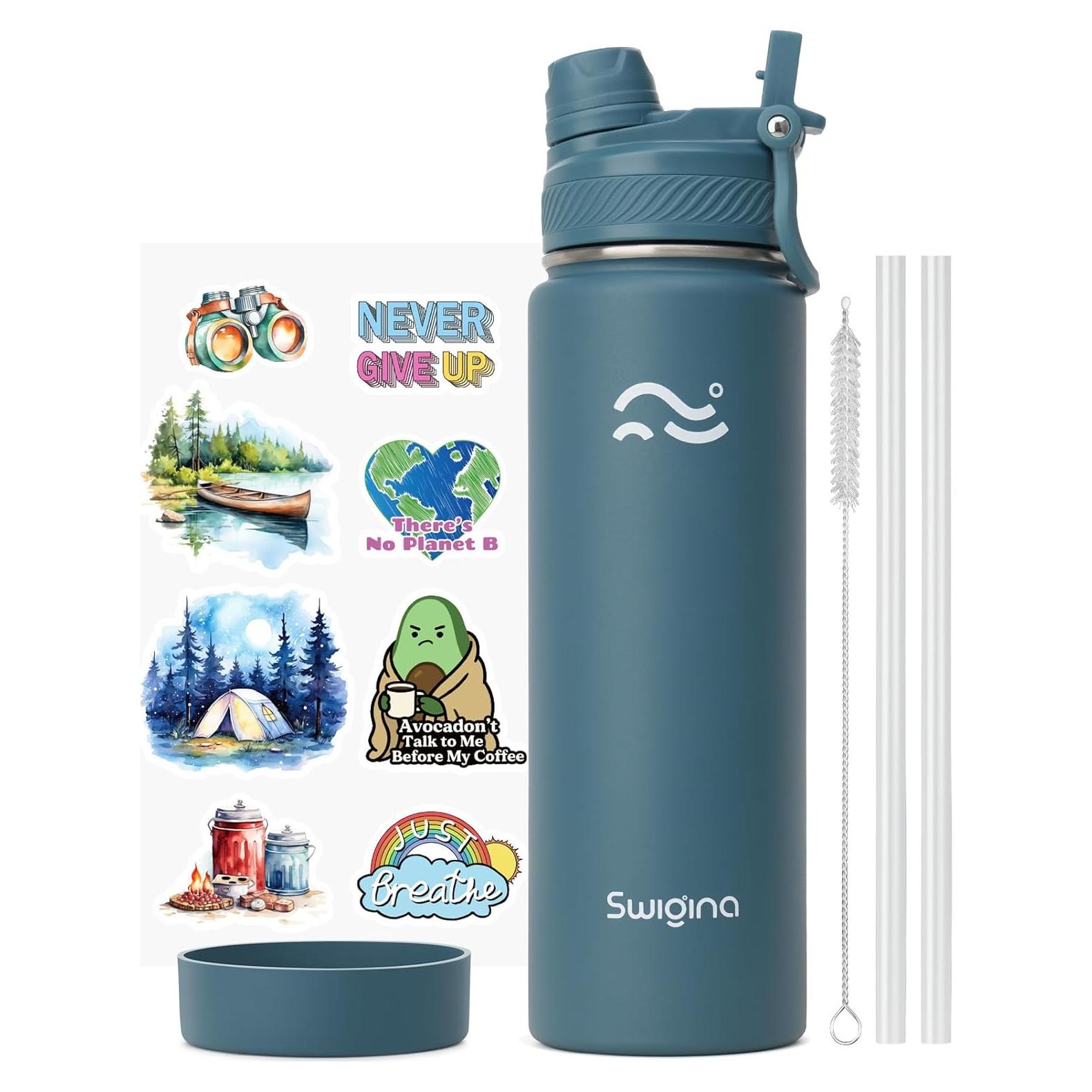 Botella de Agua Aislada Swigina 24 oz Tapa 2 en 1 Cian