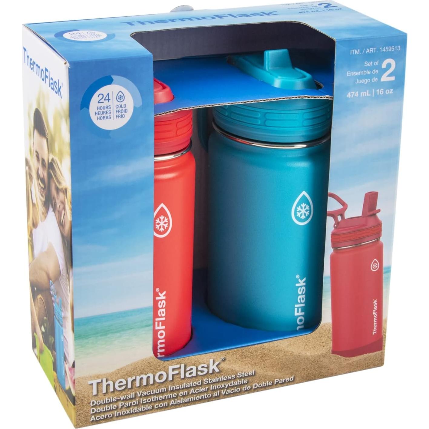 Botellas de Agua ThermoFlask para Niños 473 ml - Rojo/Azul