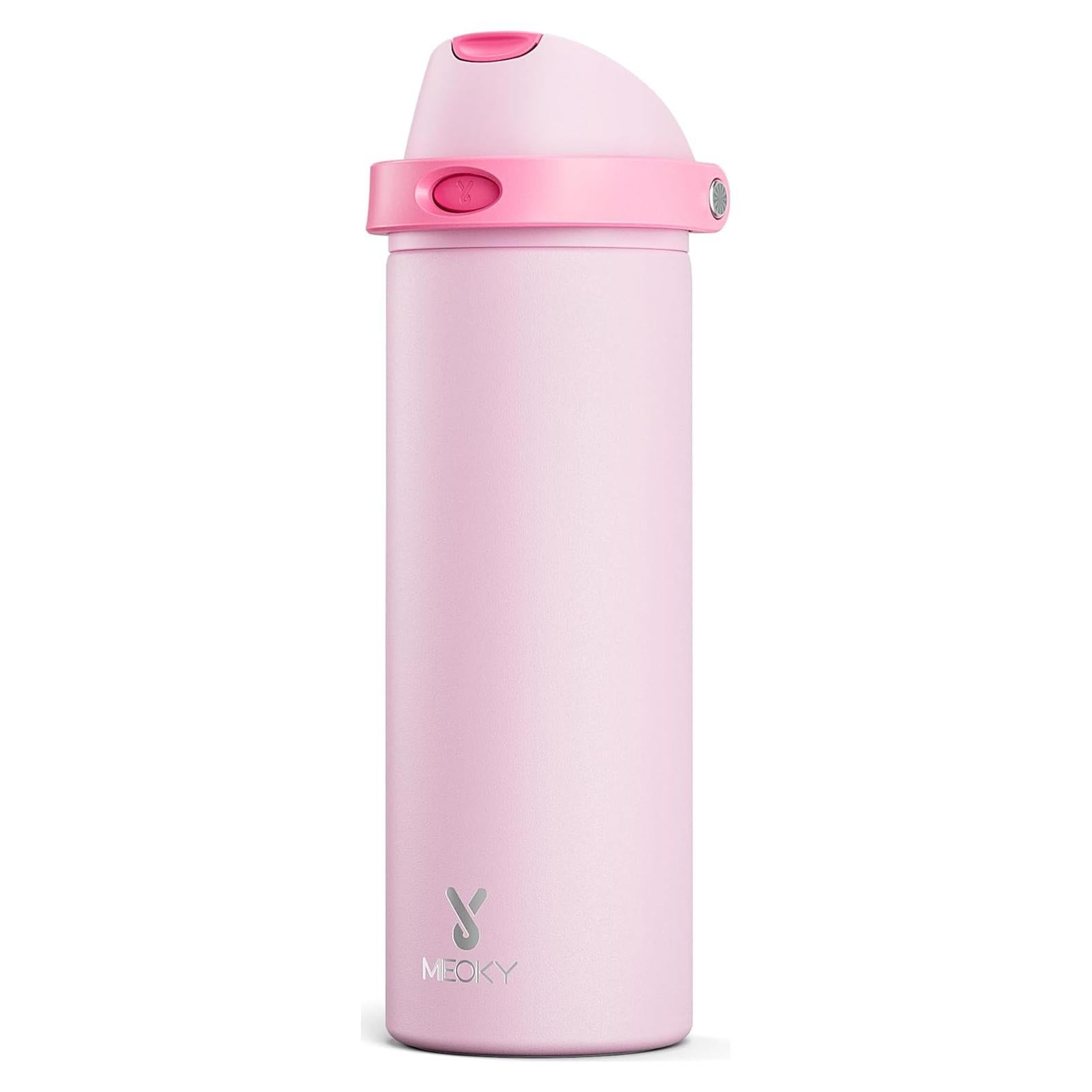 24 oz Insulated Water Bottle for Sports: Meoky Stainless Steel Water Bottle with 2-in-1 Straw and Spout Lid - Leak Proof, Cold for 24 Hours, Fits in Car Cup Holder, BPA-Free for Women Travel, Blush