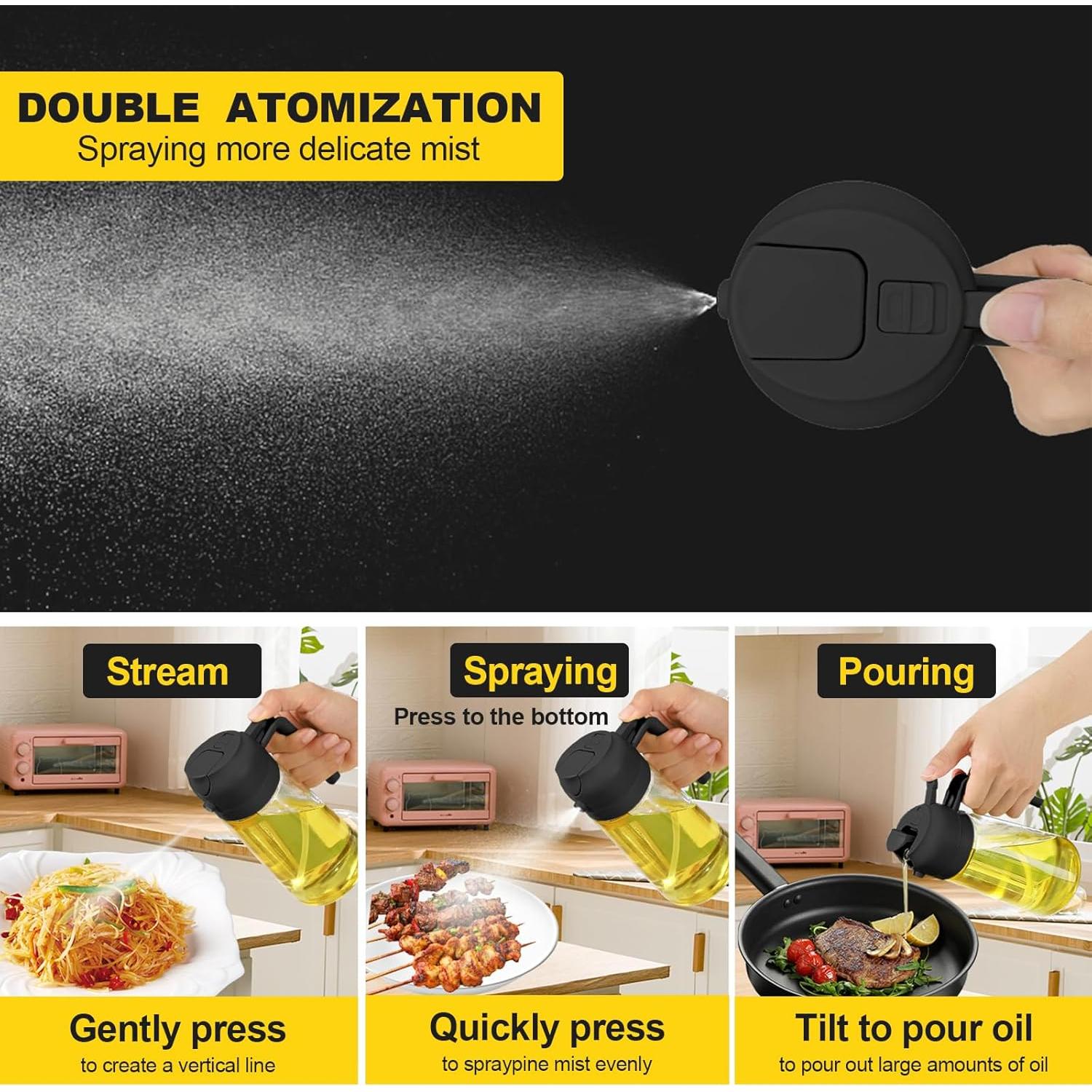 Rociador de Aceite RUIFUIHU 470ml 2 en 1 con Brocha - Negro