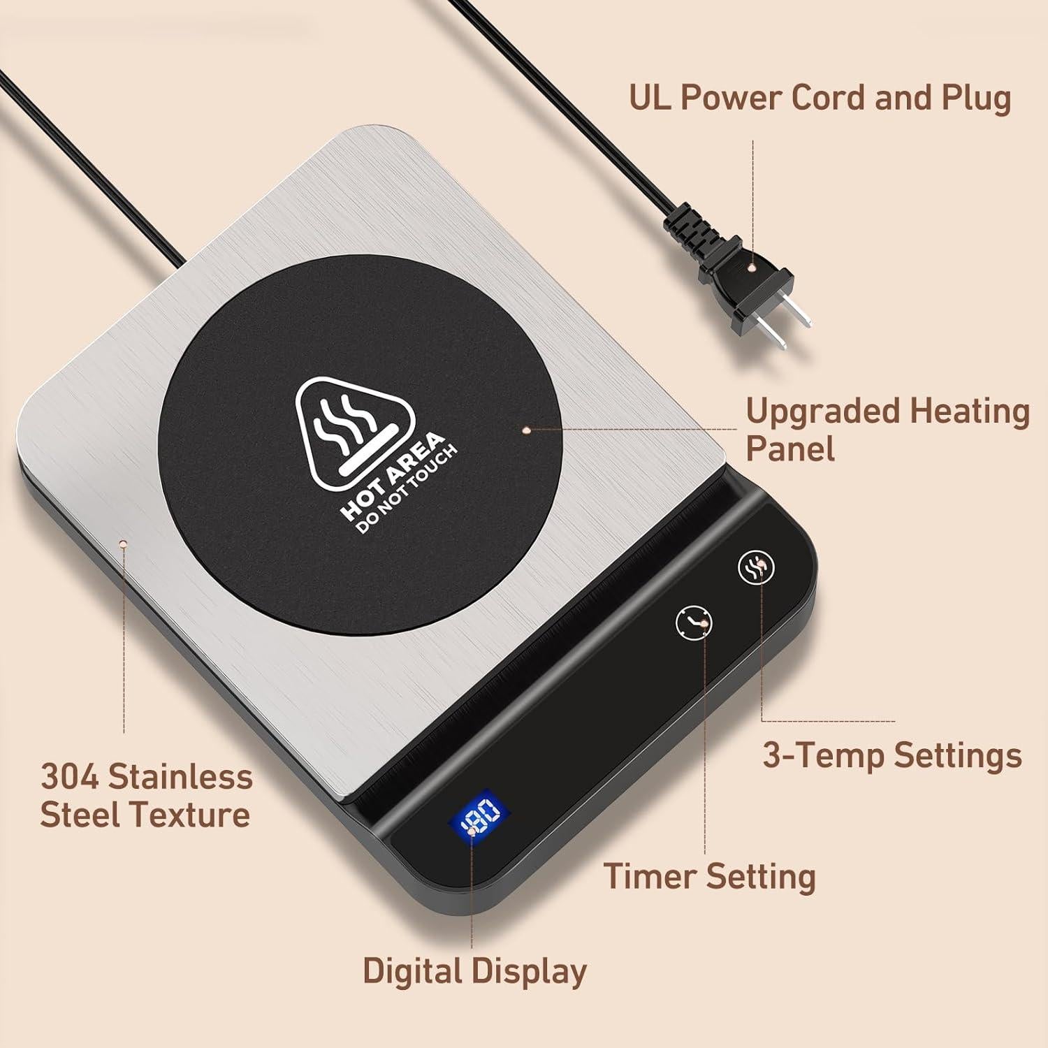 Calentador de Tazas ISUMER de Acero Inoxidable 304 con Pantalla Digital