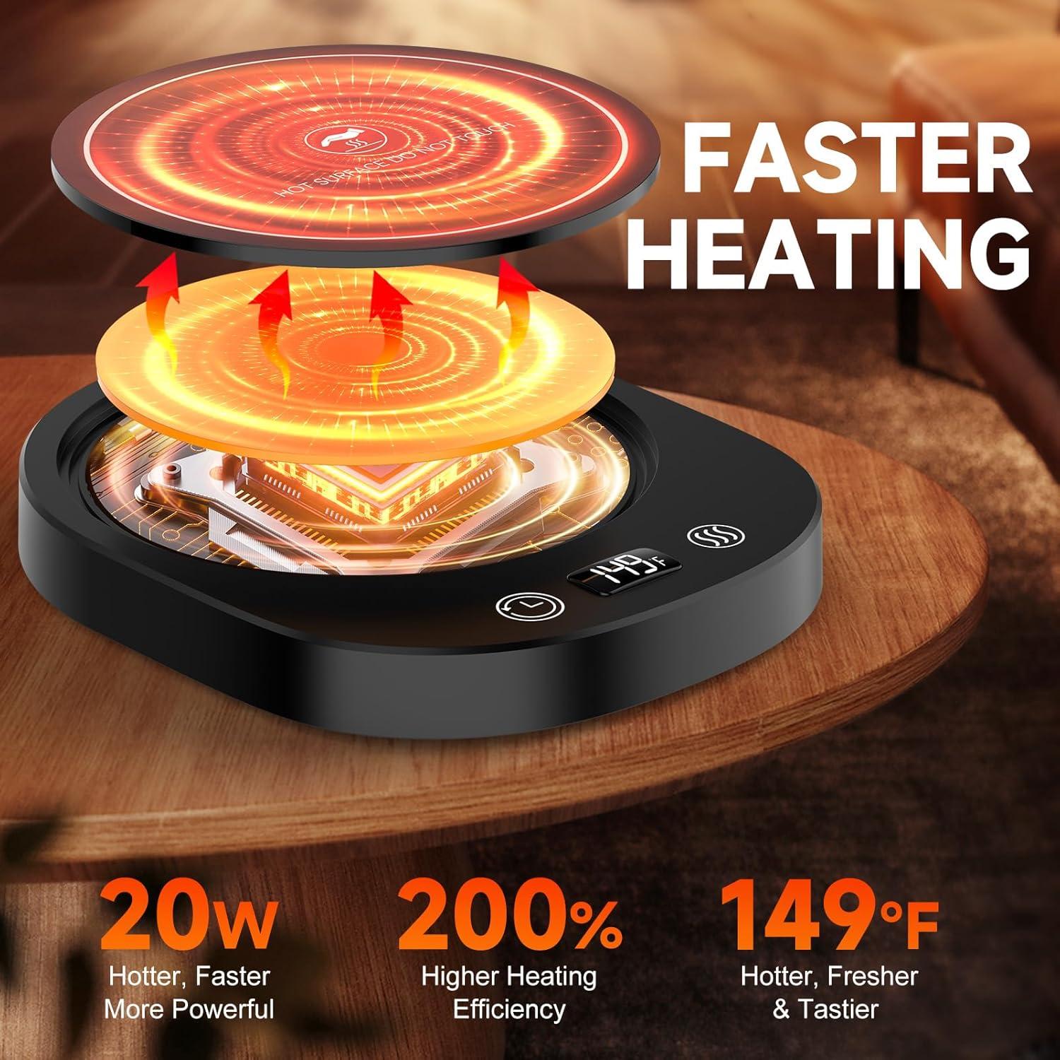 Calentador de Tazas Eléctrico Negro con Pantalla LED y Temporizador