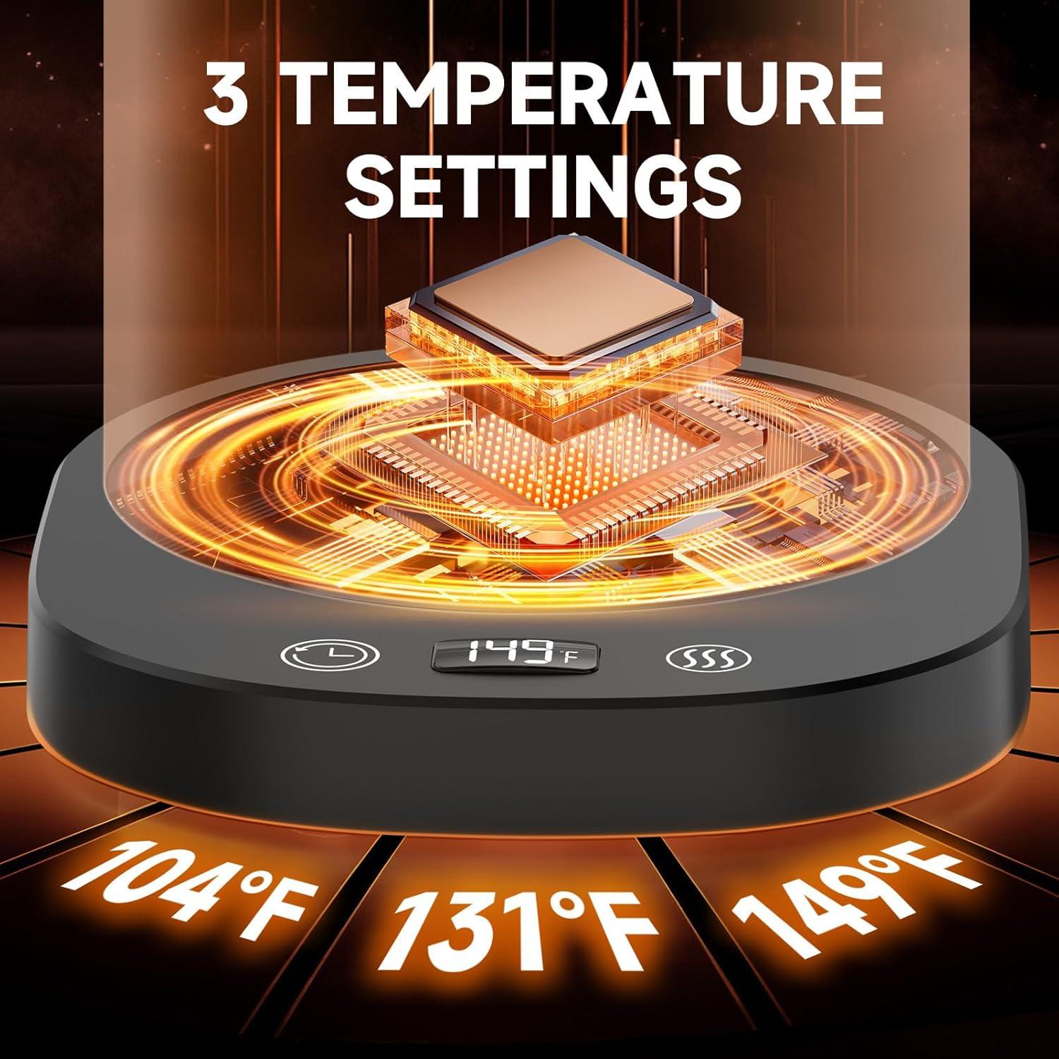 Calentador de Tazas Eléctrico Negro con Pantalla LED y Temporizador