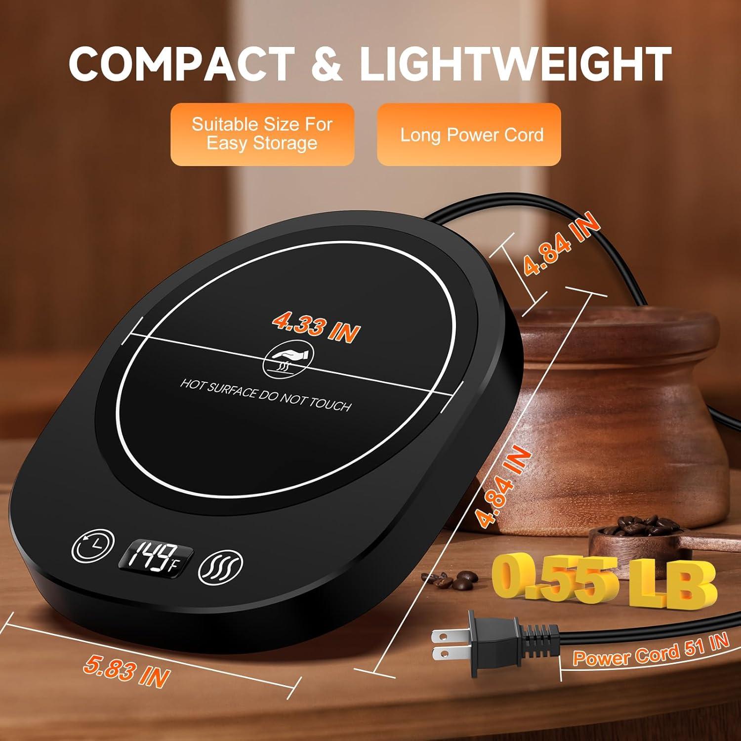 Calentador de Tazas Eléctrico Negro con Pantalla LED y Temporizador