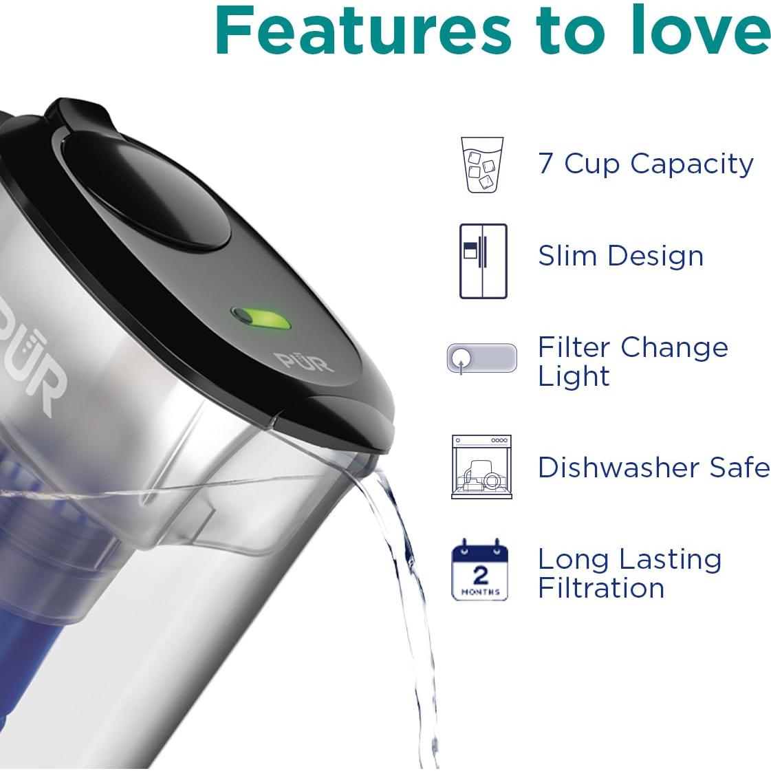 Jarra Filtradora de Agua PUR 7 Tazas Humo, Filtro Original