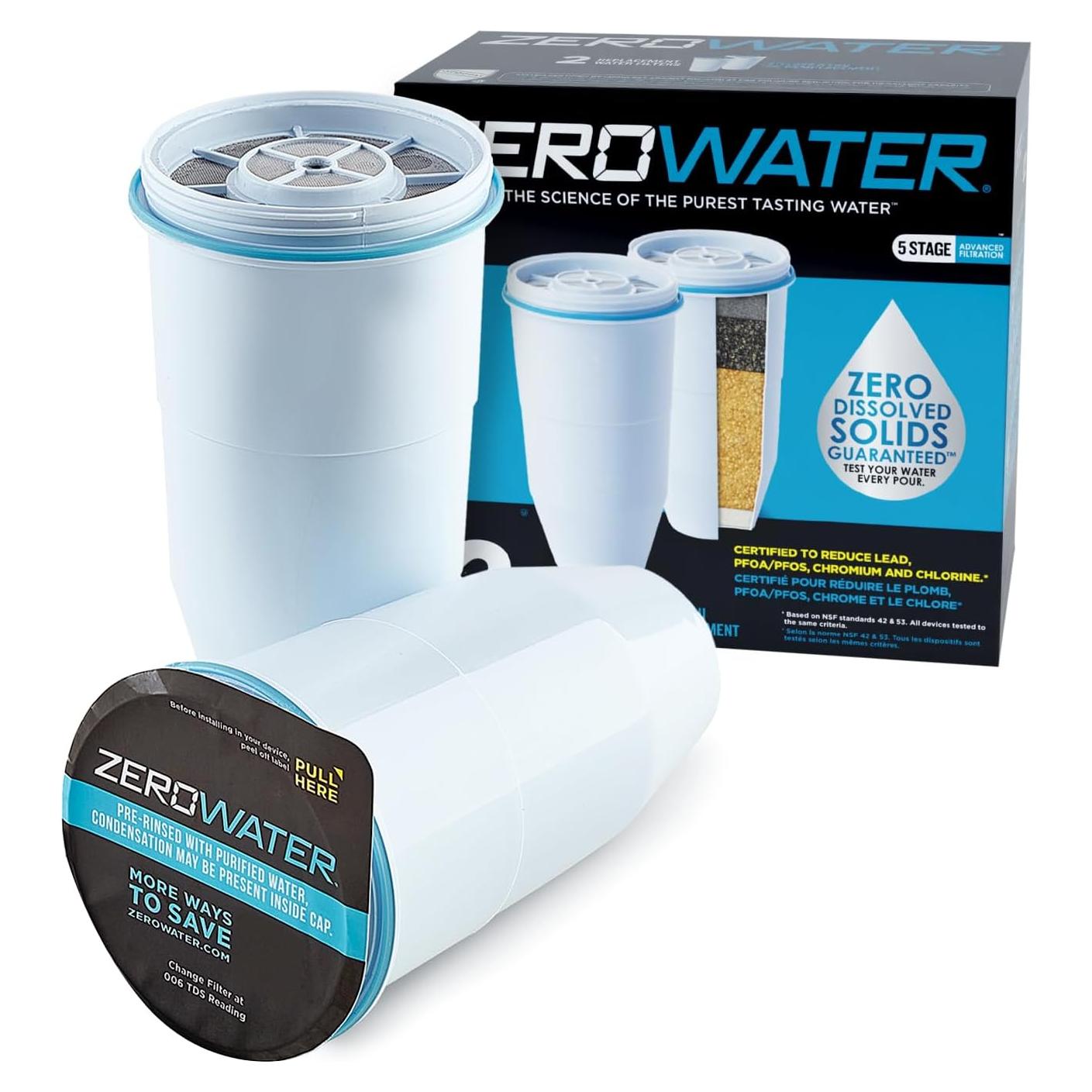 Filtro de Reemplazo ZeroWater - 5 Etapas, Paquete de 2, Certificado IAPMO