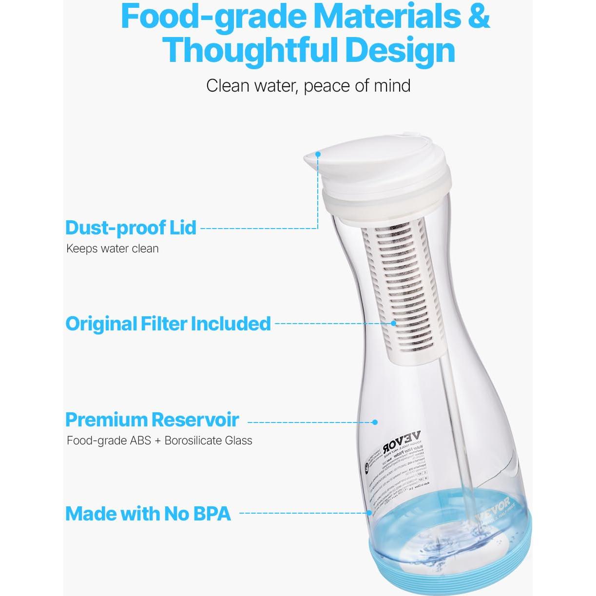 Jarra de Filtro de Agua VEVOR de Vidrio 6 Tazas Sin BPA