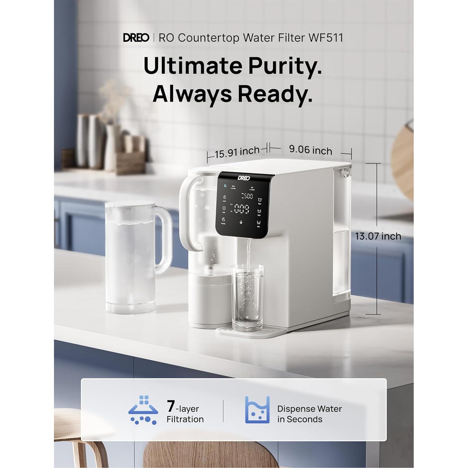 Filtro de Agua Dreo RO de Encimera 7 Etapas Blanco 6.6kg