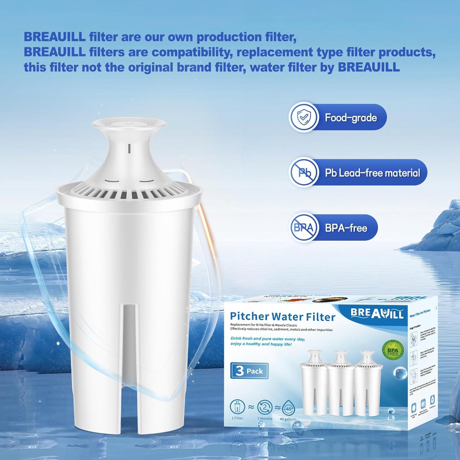Filtro de Agua BREAUILL para Jarras - 3 Piezas, Certificado NSF