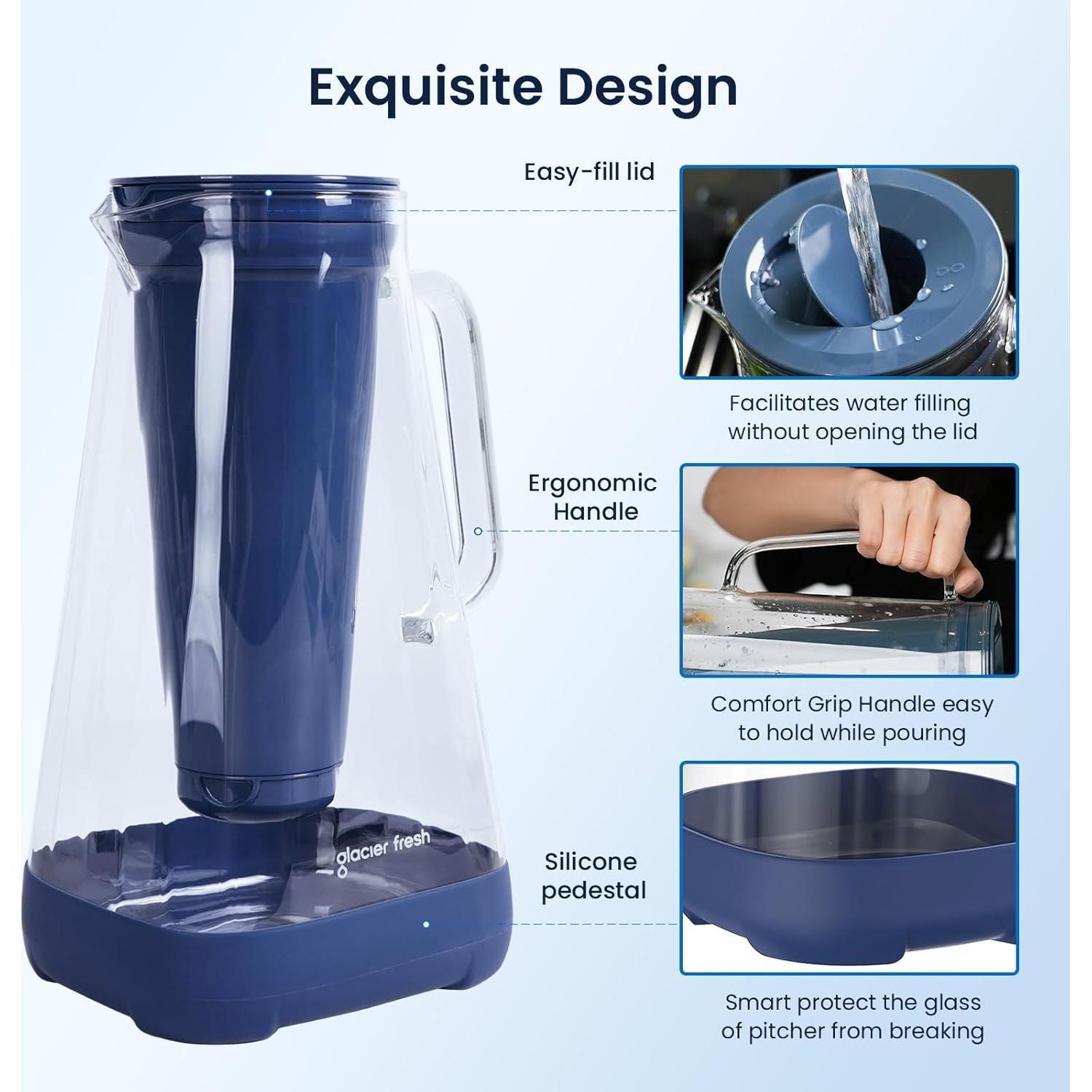 Jarra de Agua de Vidrio GLACIER FRESH 10 Tazas Azul con Filtro