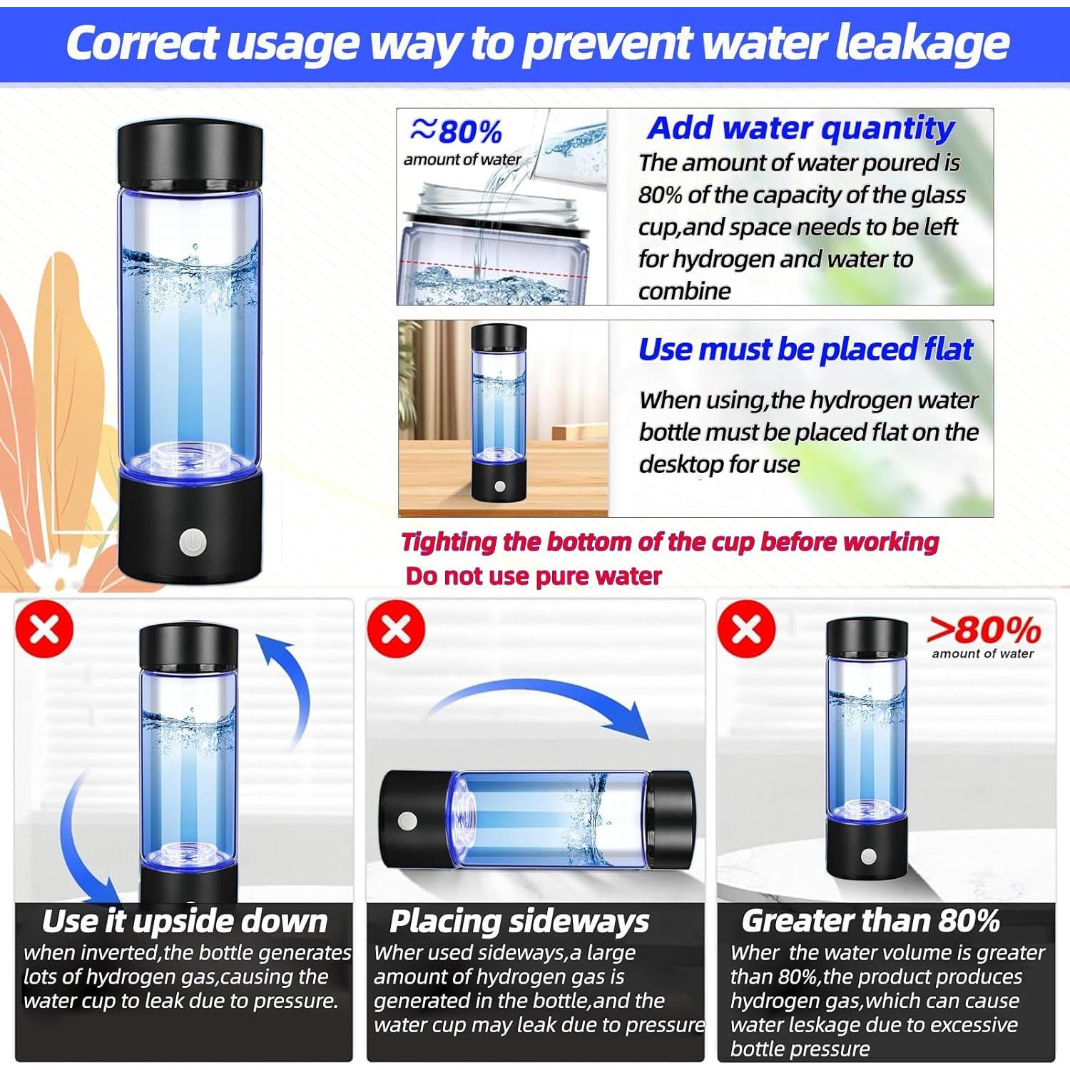 Botella de Agua de Hidrógeno Fuhouk 3 en 1 Vidrio 0.45kg