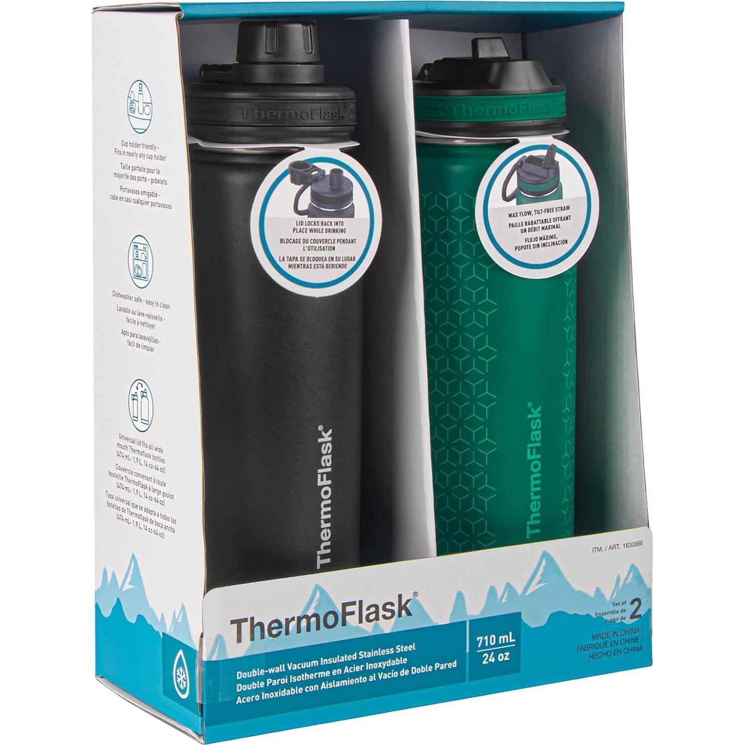 Botellas de Agua Aisladas ThermoFlask 710 ml 2-Pack Acero Inoxidable
