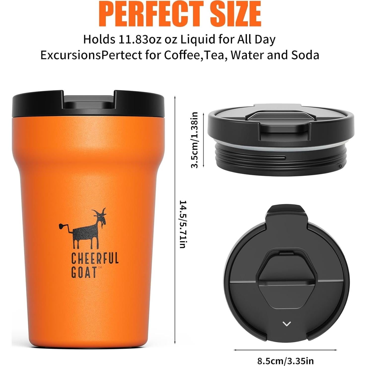 Taza de Café Aislada Cheerful Goat 350ml Naranja - A prueba de Fugas