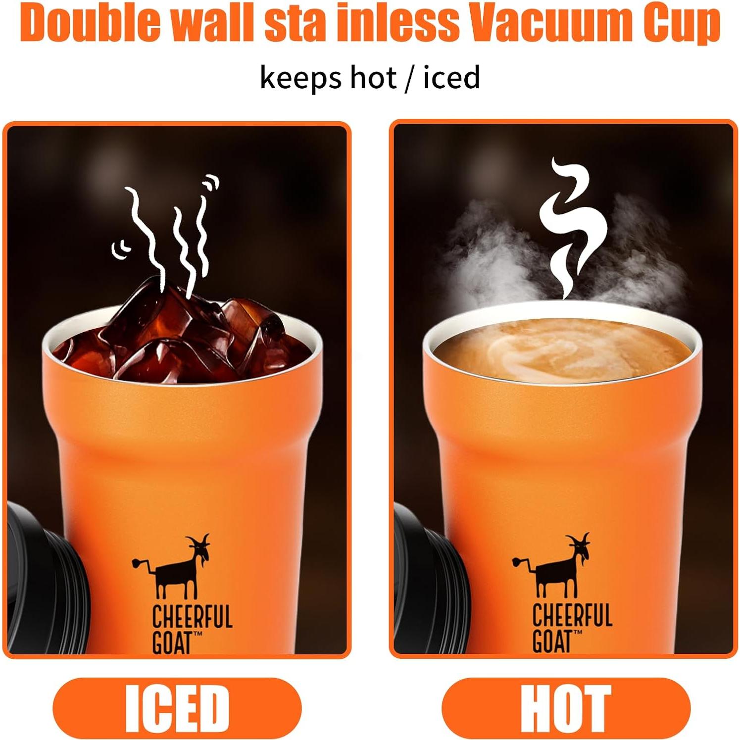 Taza de Café Aislada Cheerful Goat 350ml Naranja - A prueba de Fugas