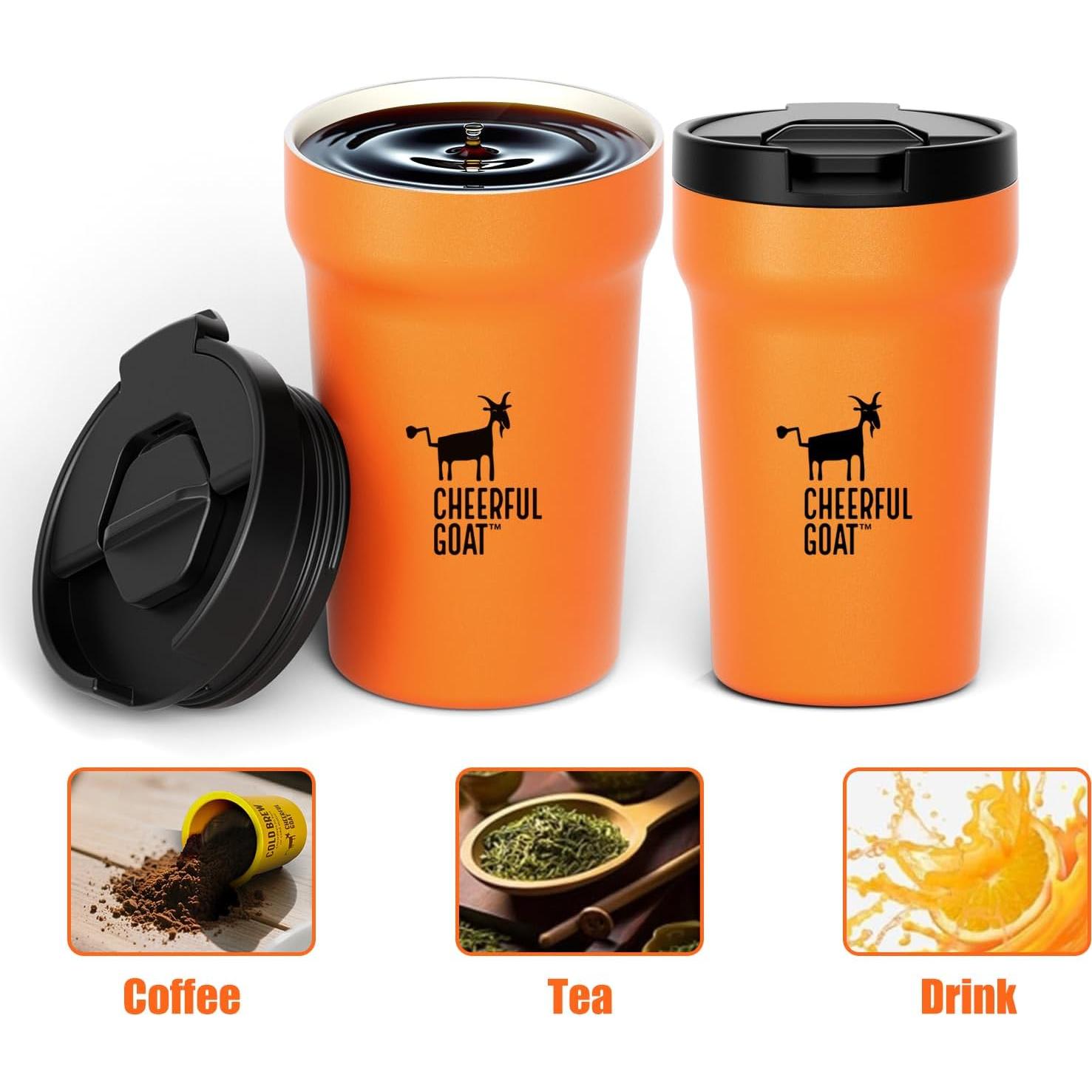 Taza de Café Aislada Cheerful Goat 350ml Naranja - A prueba de Fugas