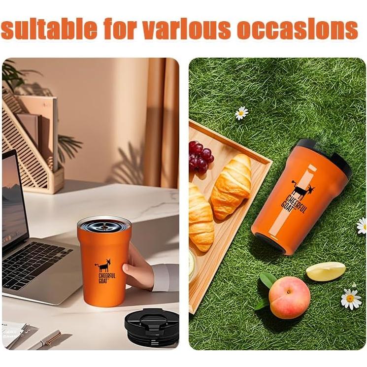 Taza de Café Aislada Cheerful Goat 350ml Naranja - A prueba de Fugas