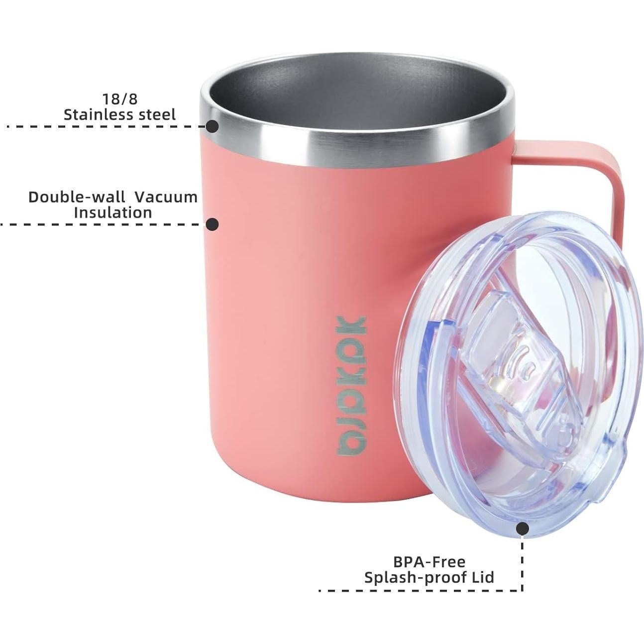 Taza de Café Aislada BJPKPK 414ml Acero Inoxidable Rosa Claro