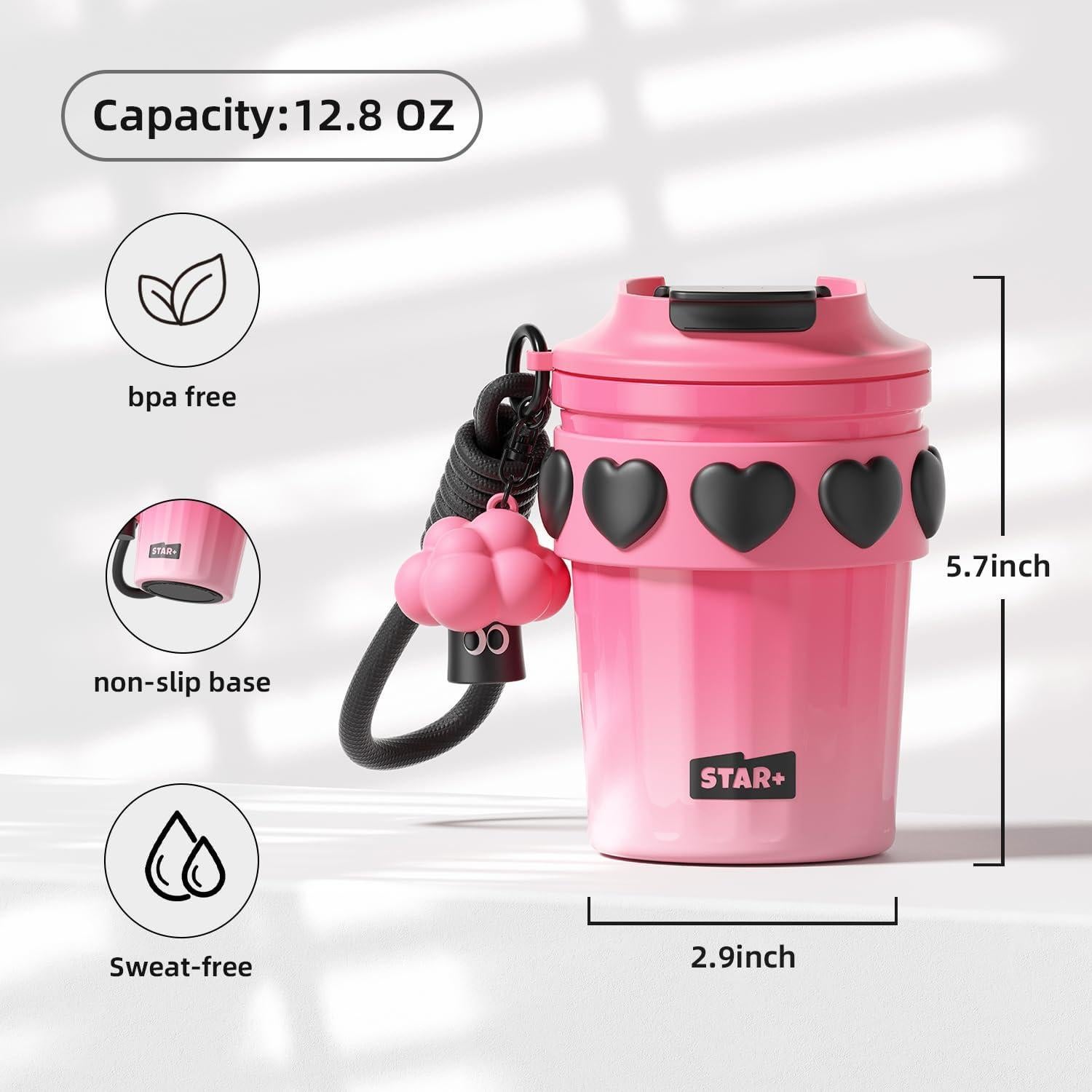 Taza de viaje SDGA+ 355 ml acero inoxidable rosa térmica