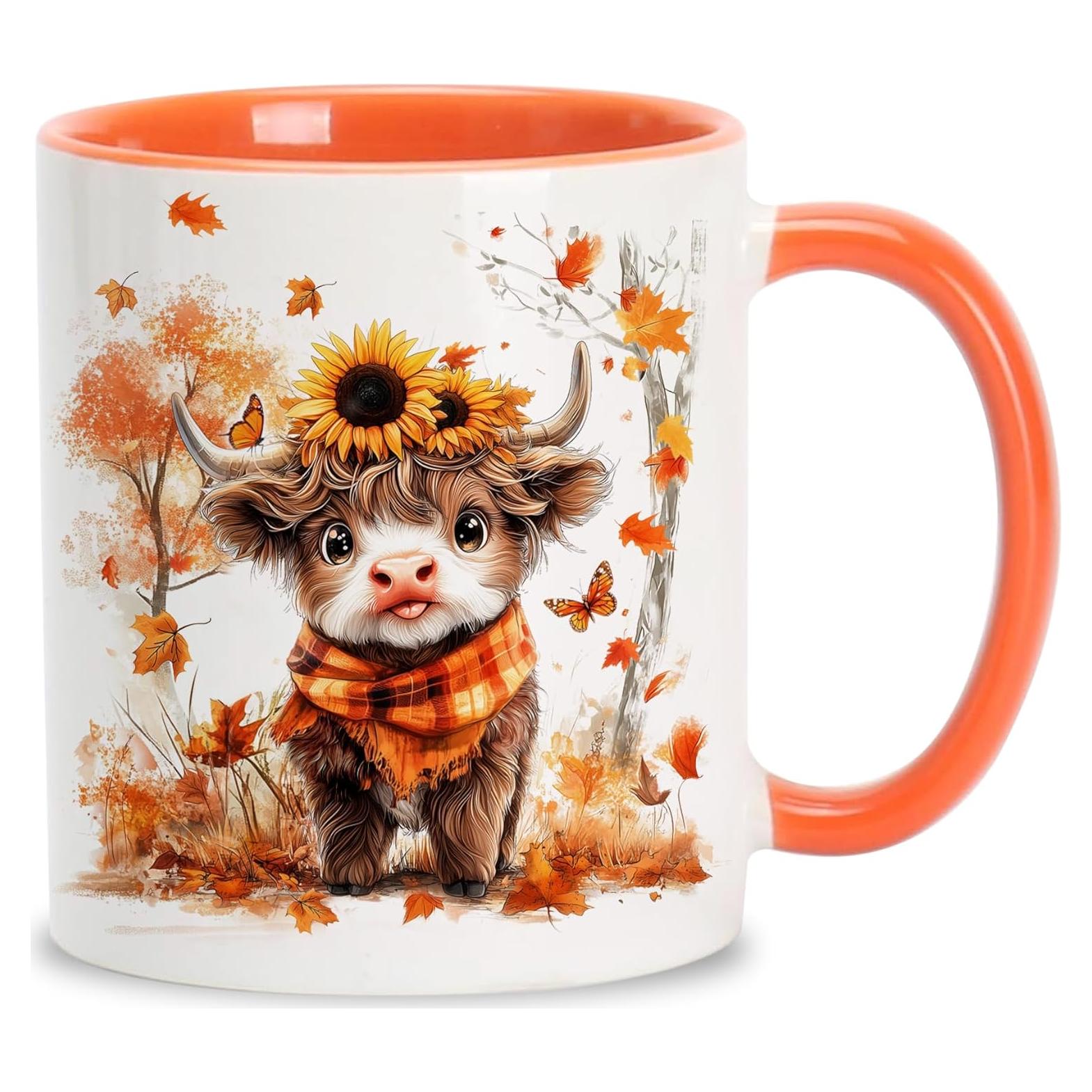 Taza de Cerámica Foxcorner Vaca Otoño 11oz para Café