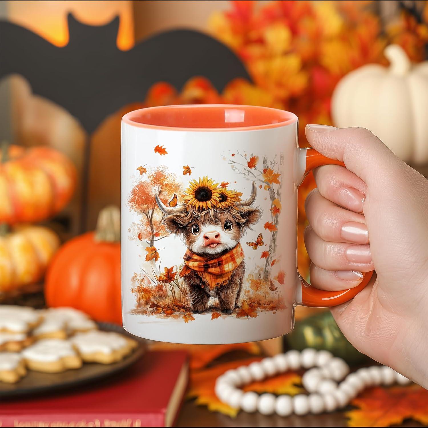 Taza de Cerámica Foxcorner Vaca Otoño 11oz para Café