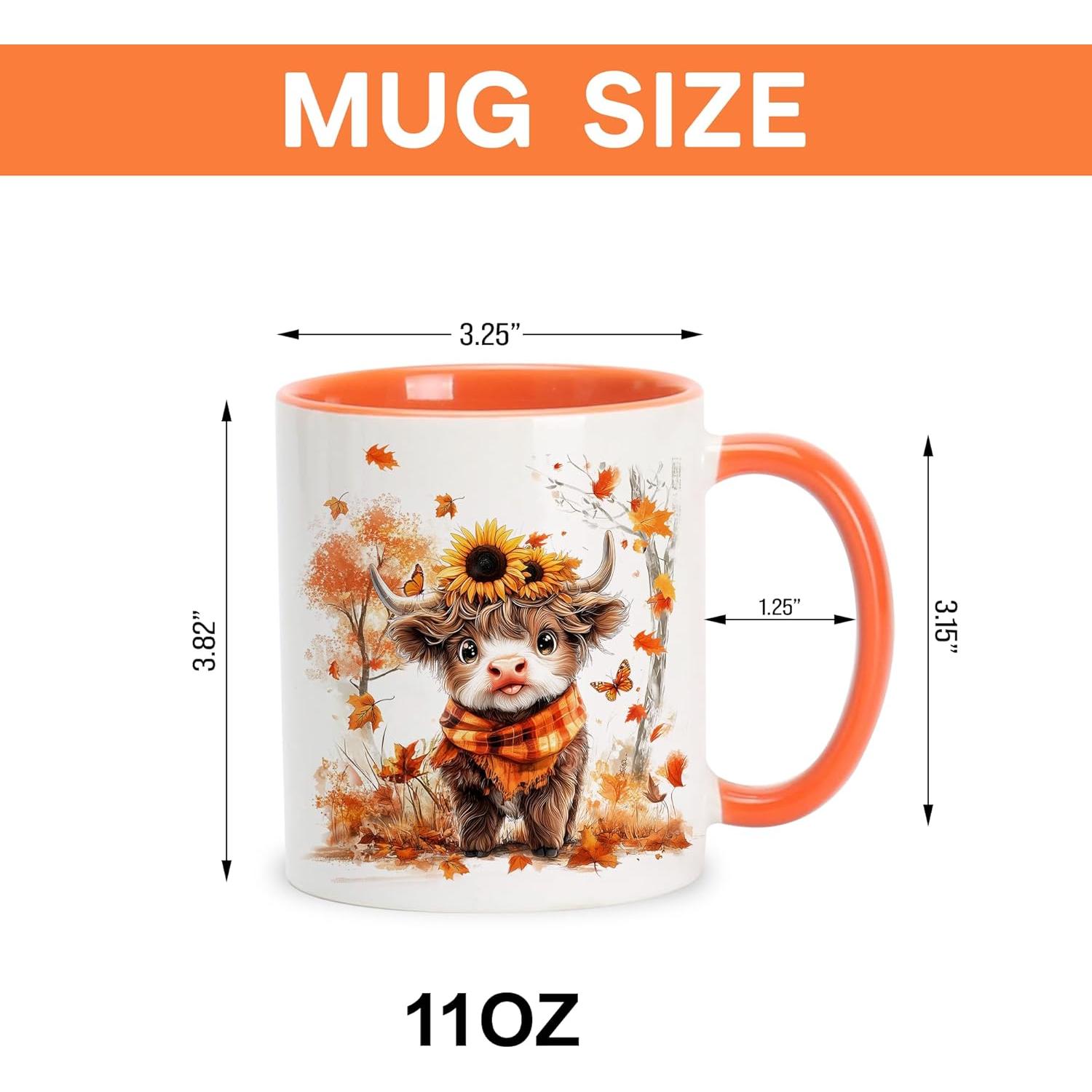 Taza de Cerámica Foxcorner Vaca Otoño 11oz para Café