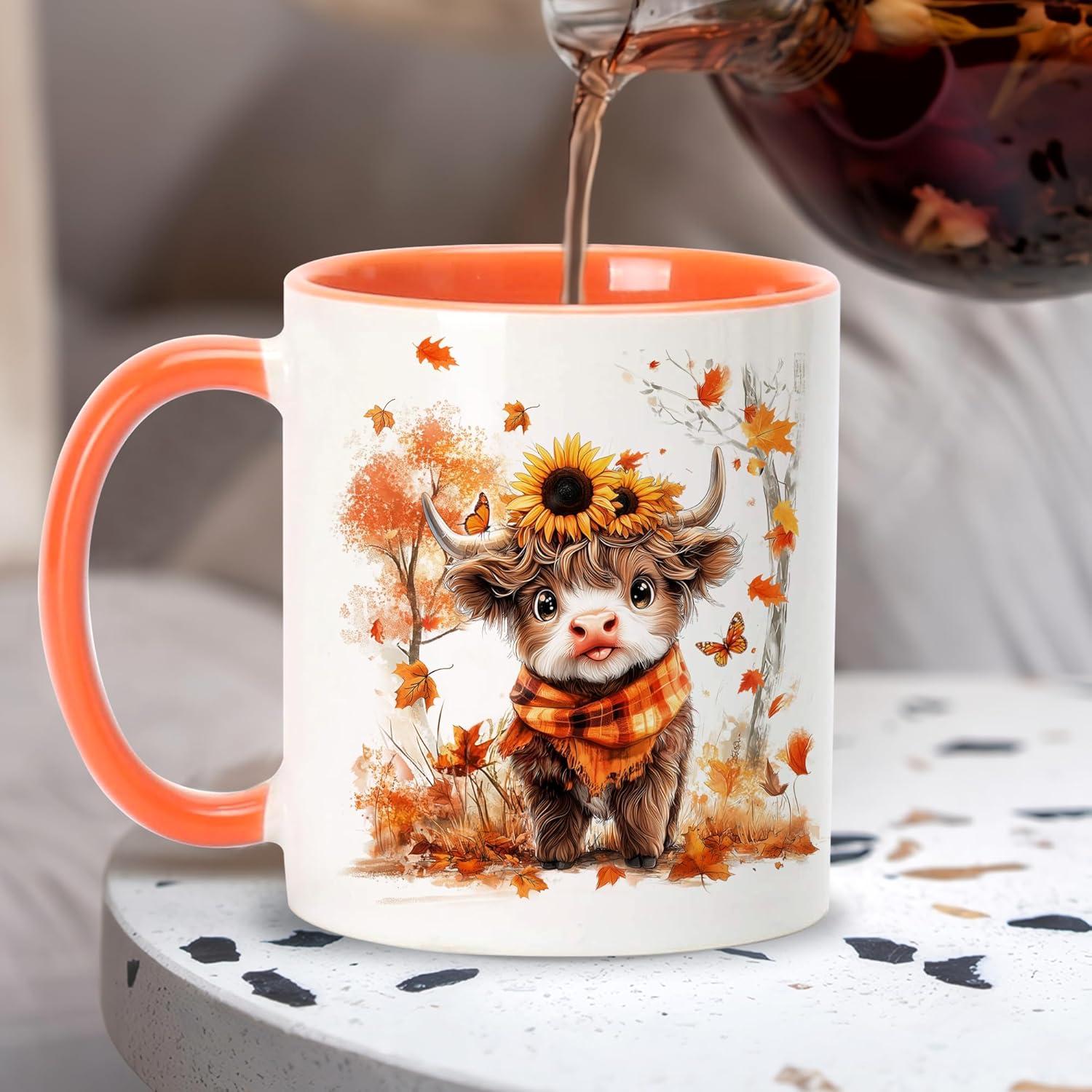Taza de Cerámica Foxcorner Vaca Otoño 11oz para Café