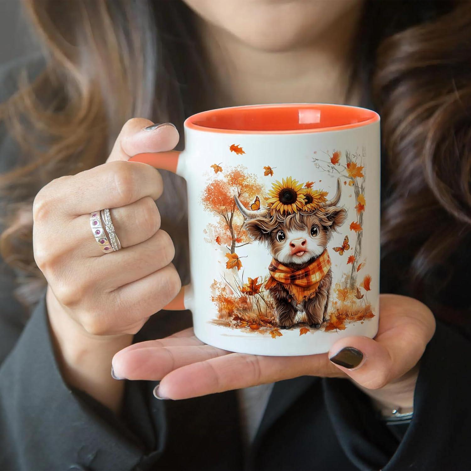 Taza de Cerámica Foxcorner Vaca Otoño 11oz para Café