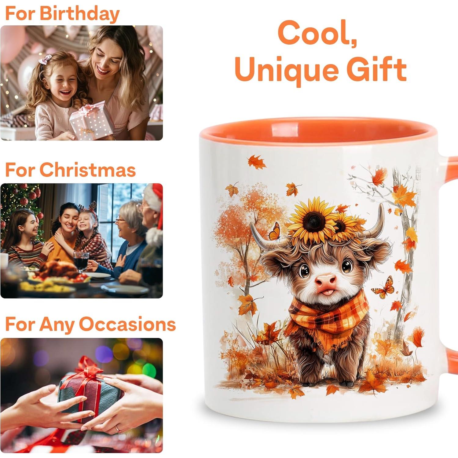 Taza de Cerámica Foxcorner Vaca Otoño 11oz para Café