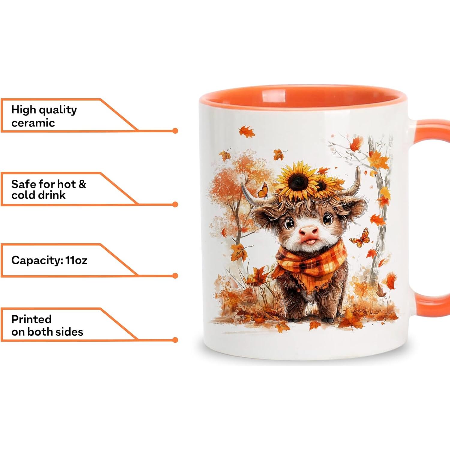 Taza de Cerámica Foxcorner Vaca Otoño 11oz para Café