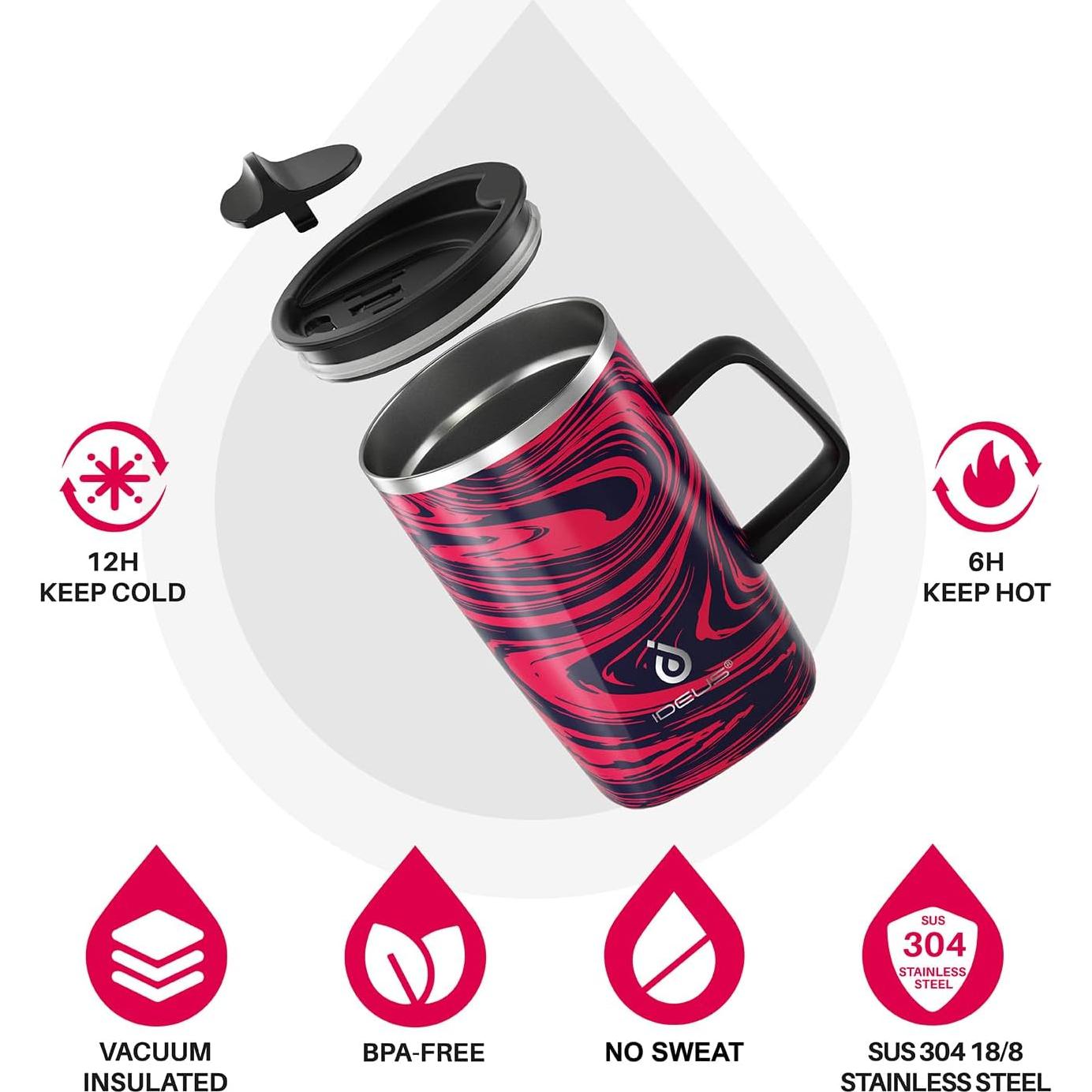 Taza Aislada Ideus 470ml Acero Inoxidable Cebra Roja