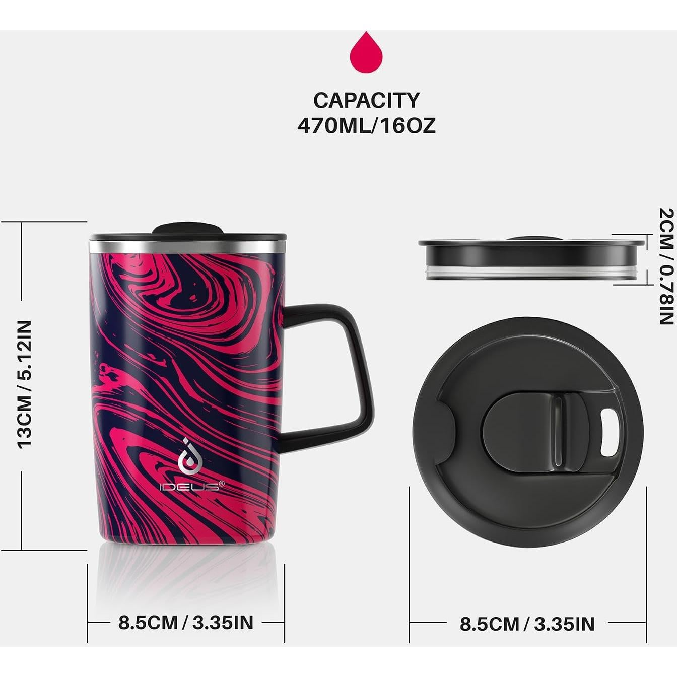 Taza Aislada Ideus 470ml Acero Inoxidable Cebra Roja