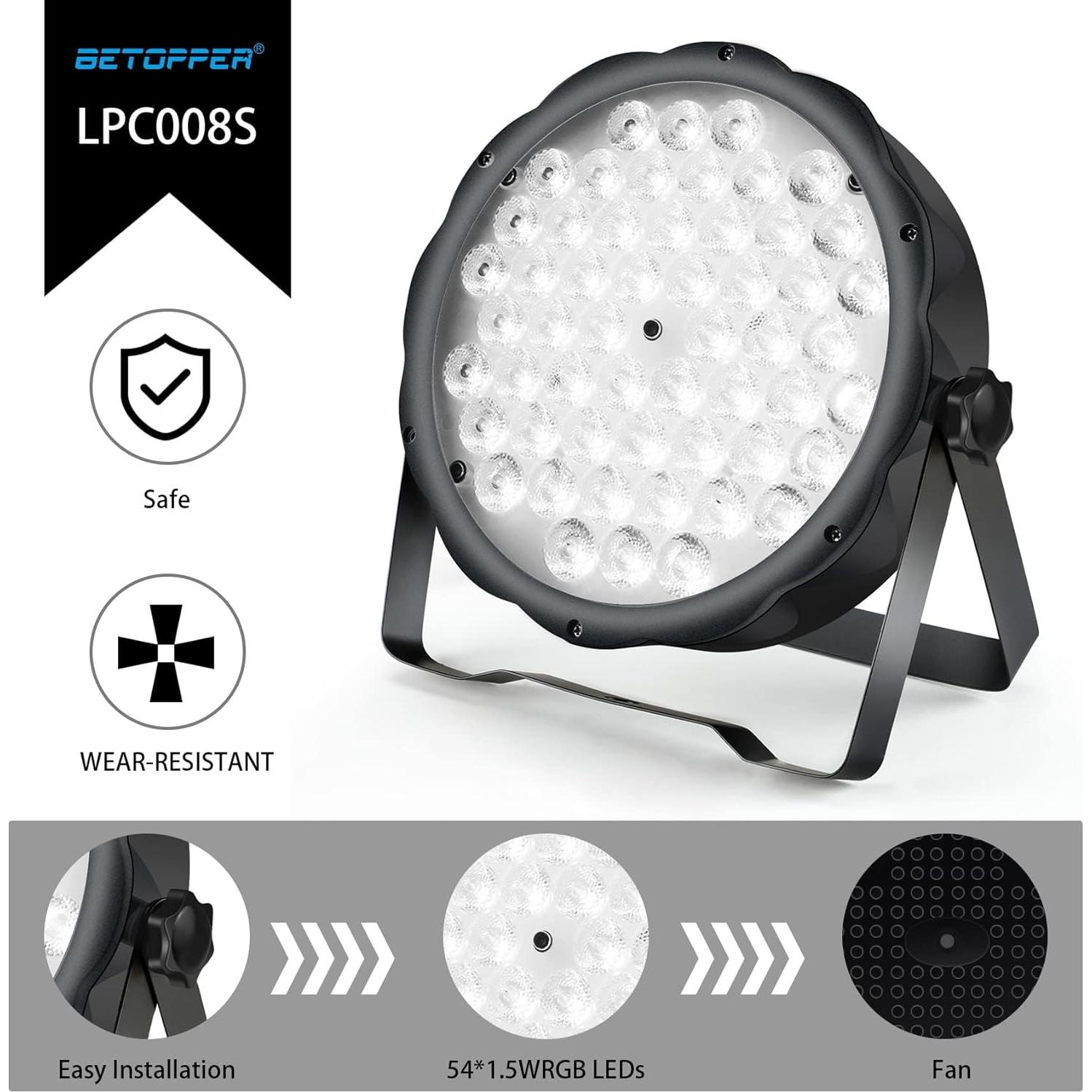 BETOPPER Luz Par LED 54 x 1.5W RGB DMX para Fiestas